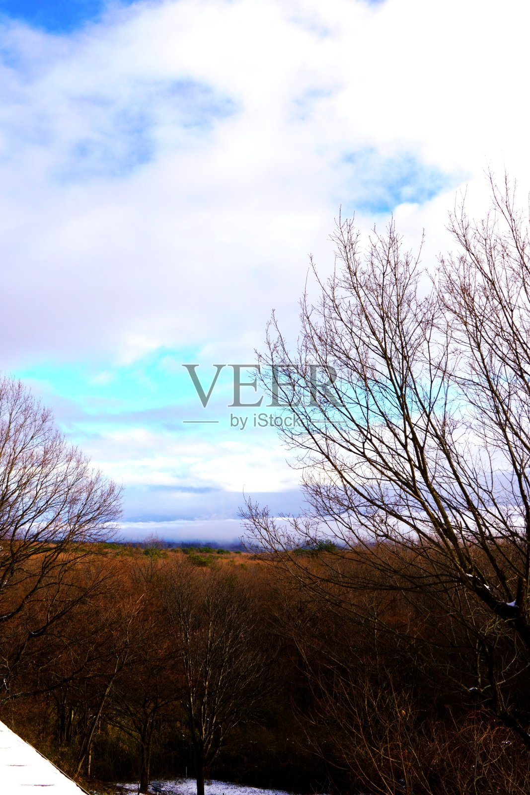 我别墅二楼的窗户上的雪景。照片摄影图片