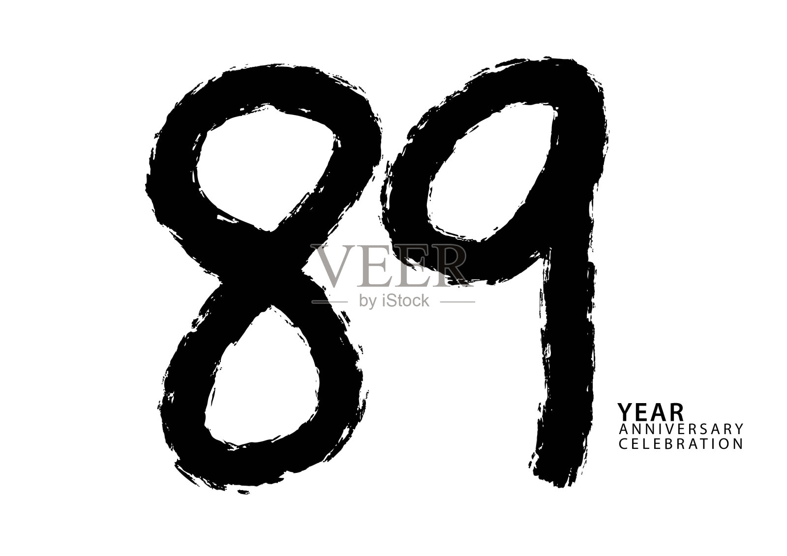 89周年庆典黑色彩色标志矢量，89号设计，89岁生日邀请函，标志数字设计矢量插图，黑色笔画插图插画图片素材