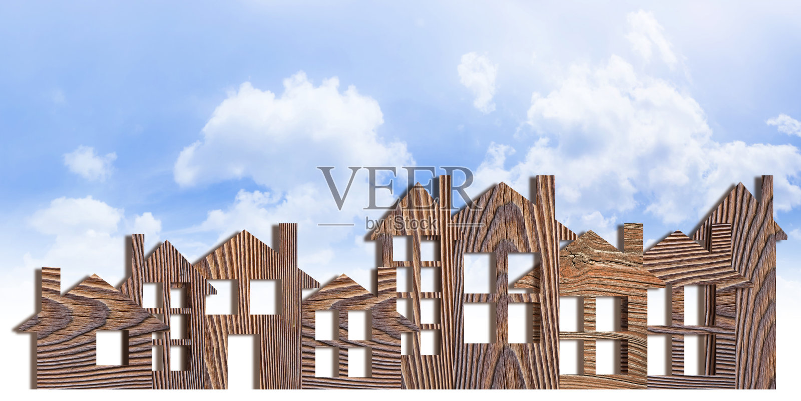 木制建筑的概念城市景观-用天然材料建造舒适的家-概念形象照片摄影图片