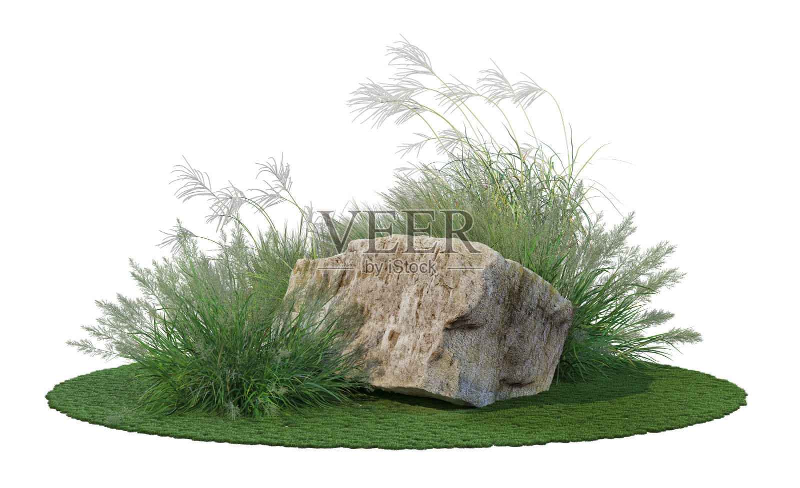 三维渲染石头花园装饰的白色背景照片摄影图片