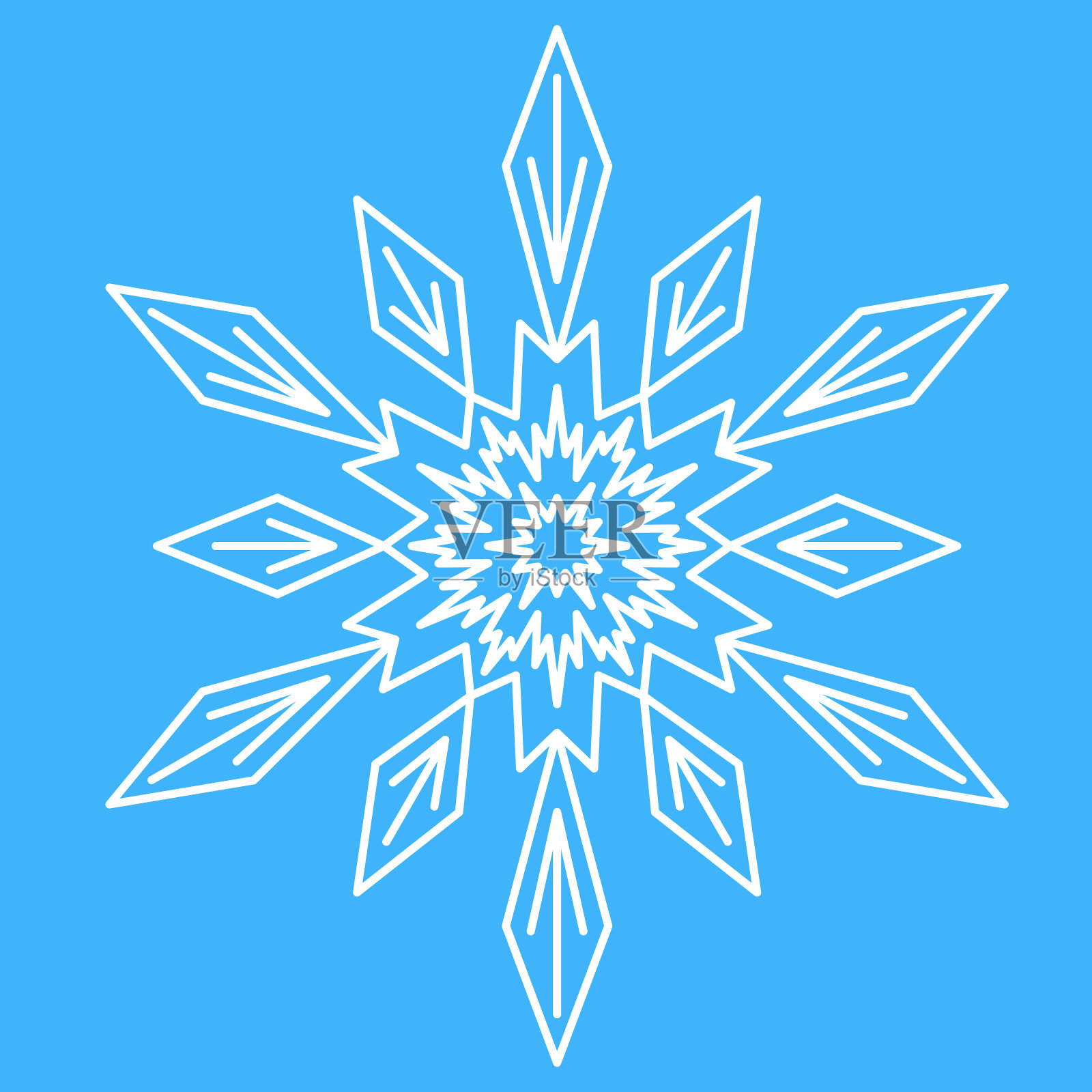 白色的雪花，是冬天天气的象征。简单可爱的圣诞标志，设计插画图片素材