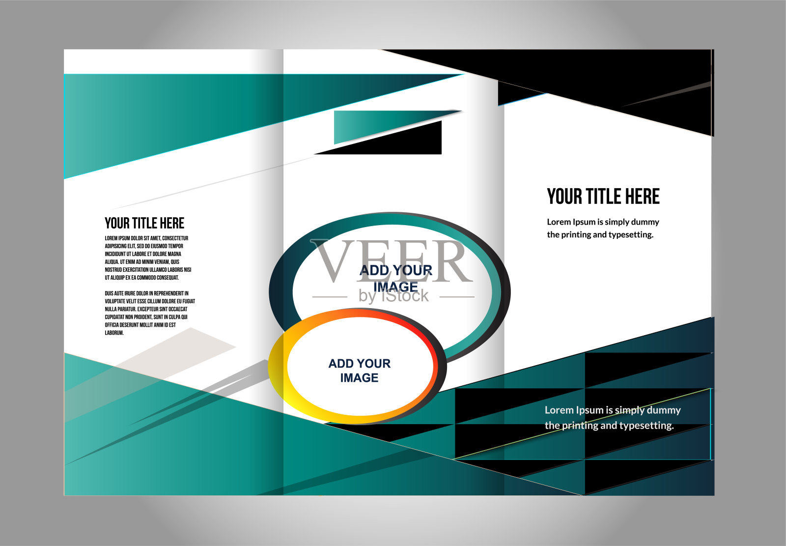 矢量空三折小册子印刷模板设计，三折亮紫色小册子或传单设计模板素材