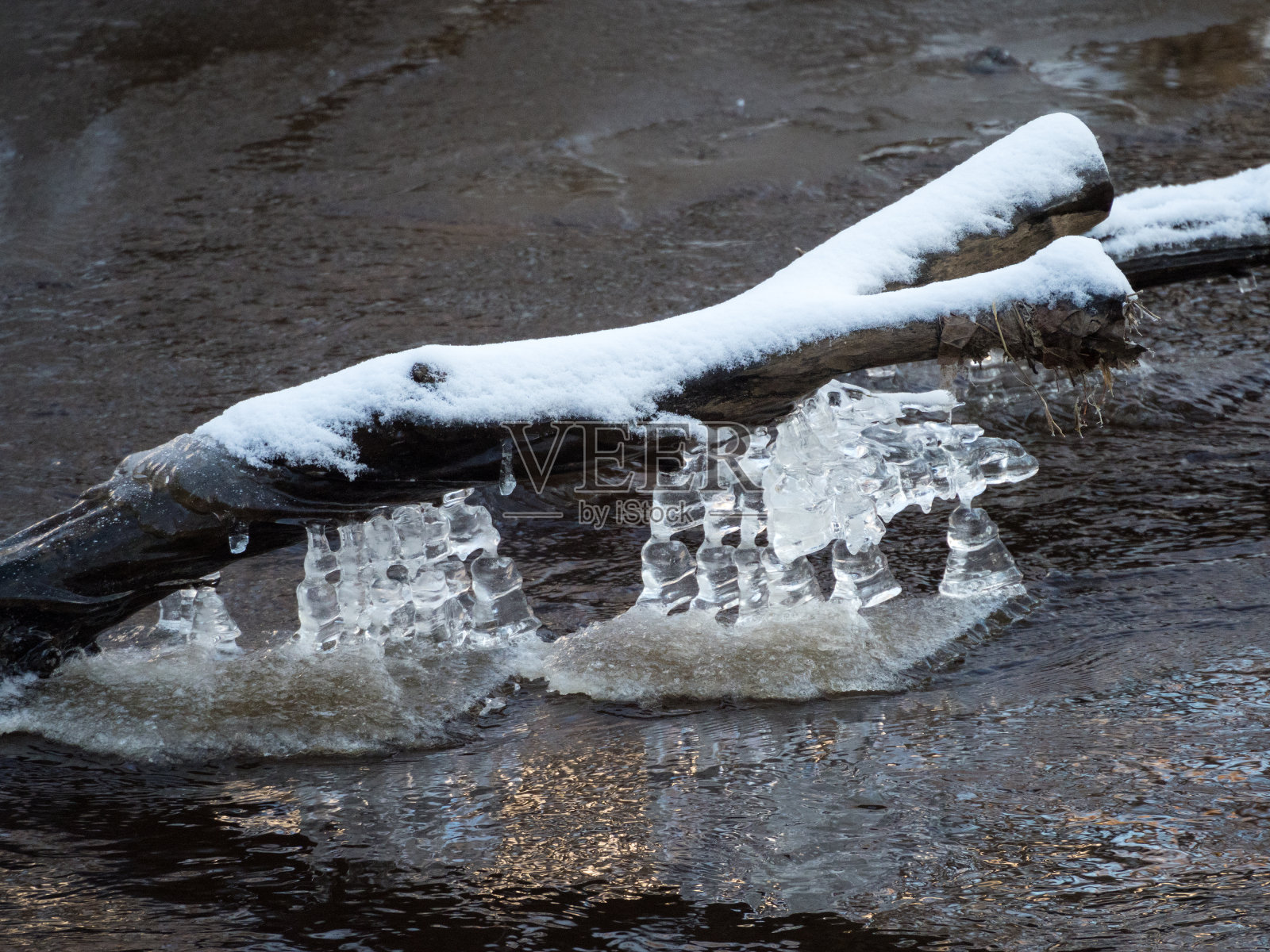 河水上的冰柱照片摄影图片