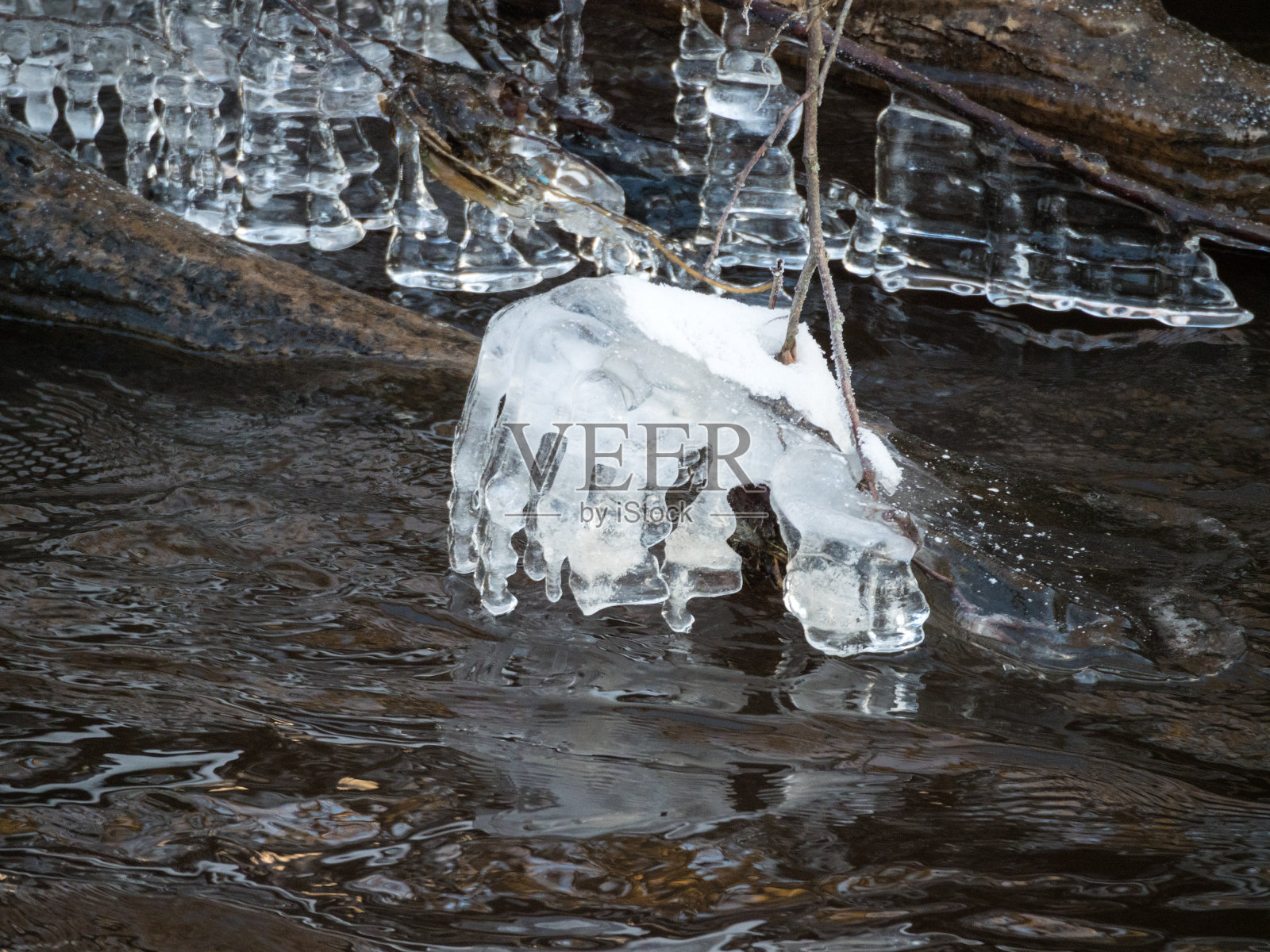 河面上的冰柱特写照片摄影图片