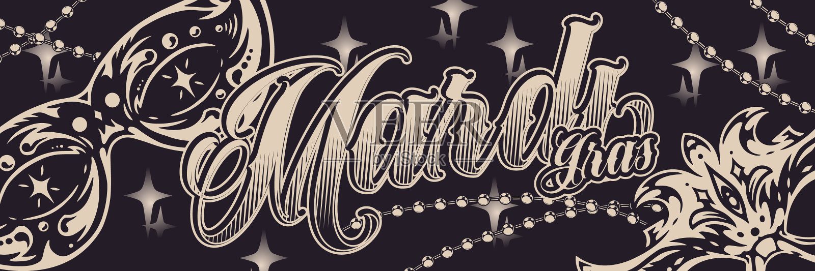 狂欢节旗帜单色复古插画图片素材