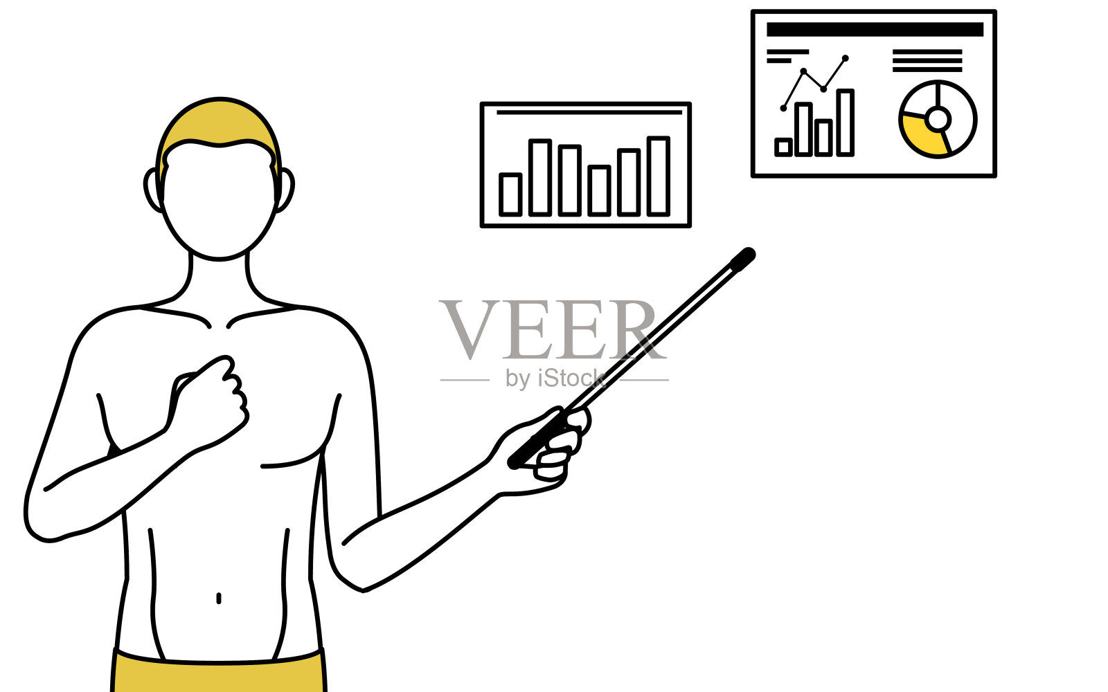 脱毛与男性审美形象，穿着内衣的男子分析表现图，DXing的形象。插画图片素材