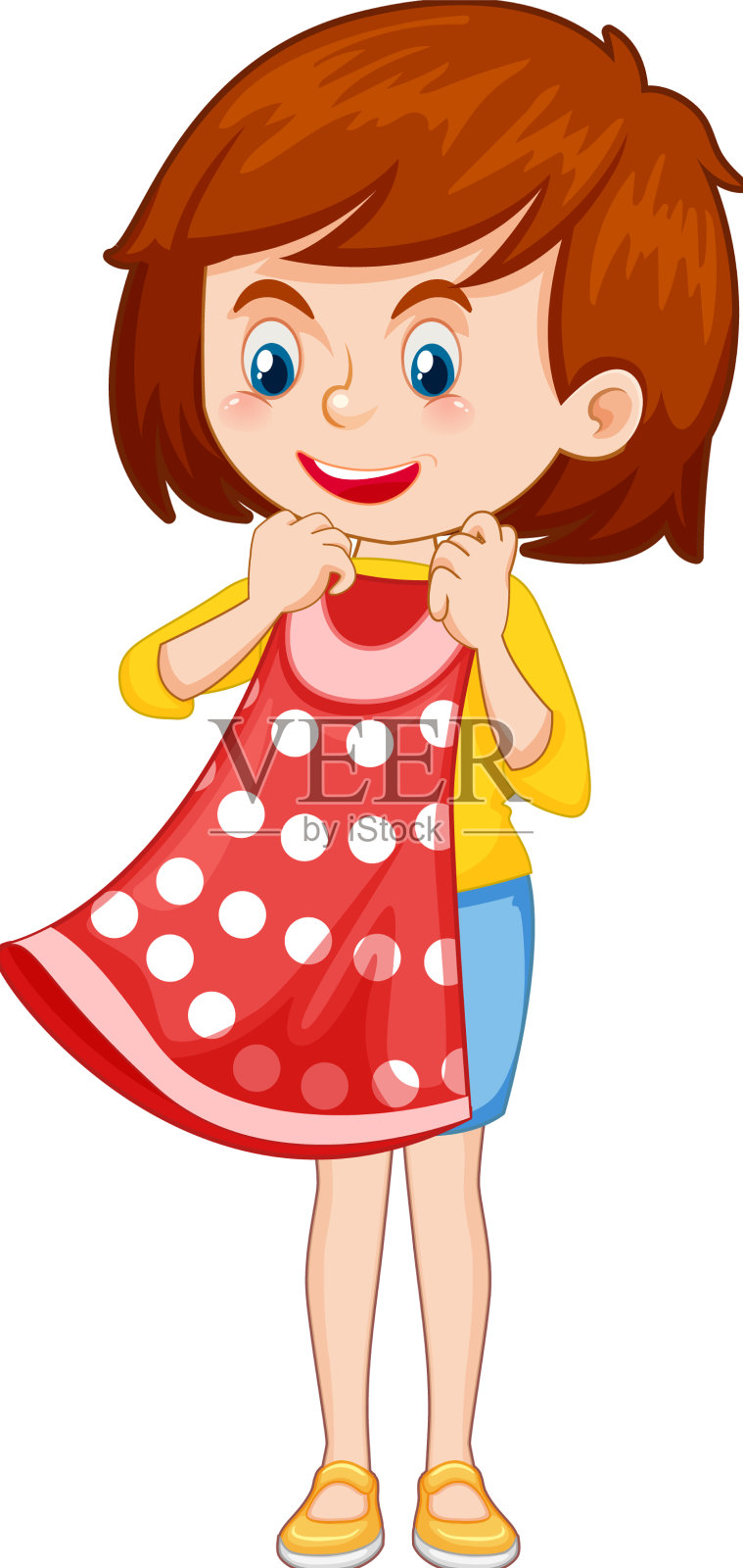 可爱的女孩在试裙子设计元素图片