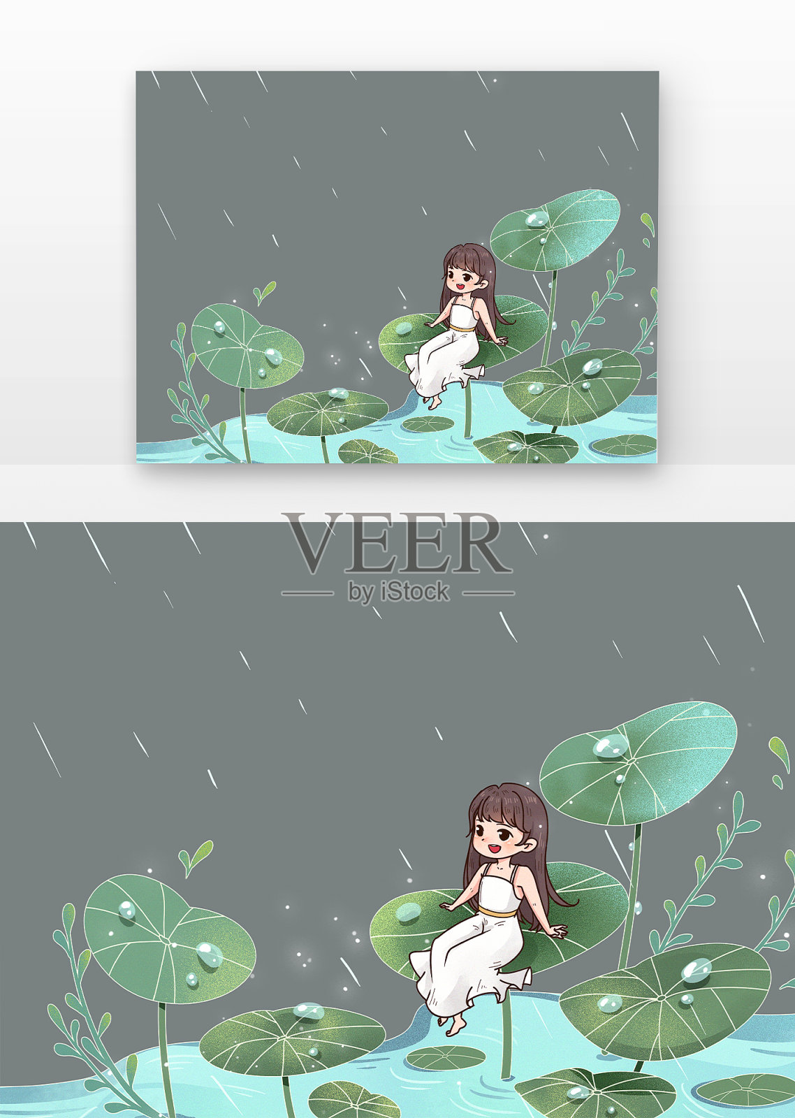 女孩看雨设计元素图片