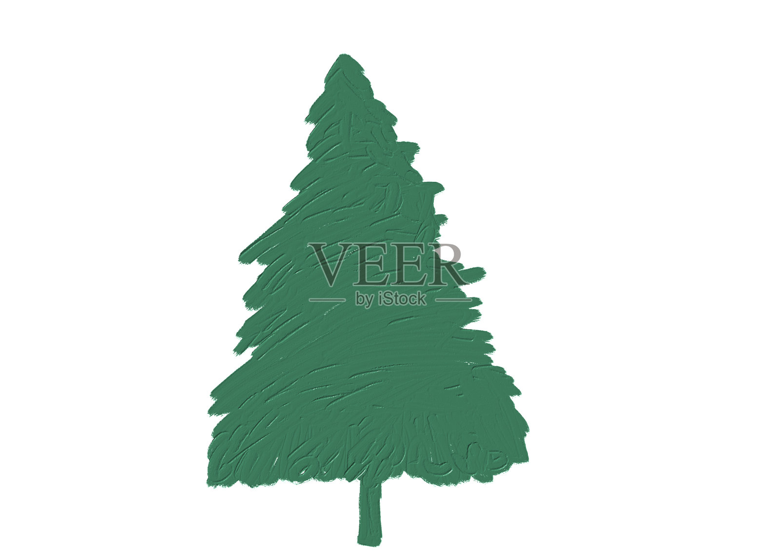 手绘油笔画圣诞树与星孤立在png或透明背景。图形资源的新年，生日和豪华卡。插画图片素材