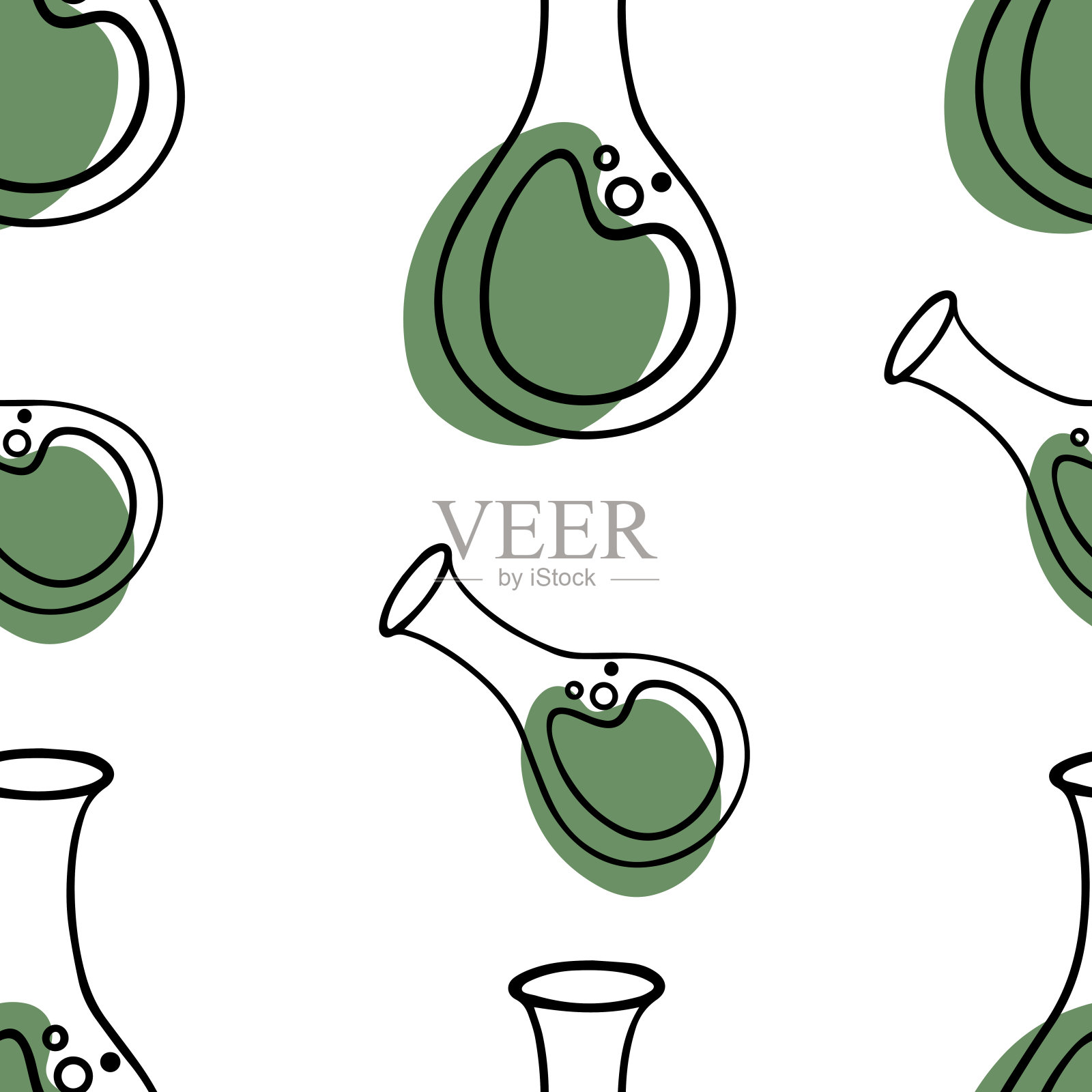 无缝图案涂鸦烧瓶与彩色斑点插画图片素材