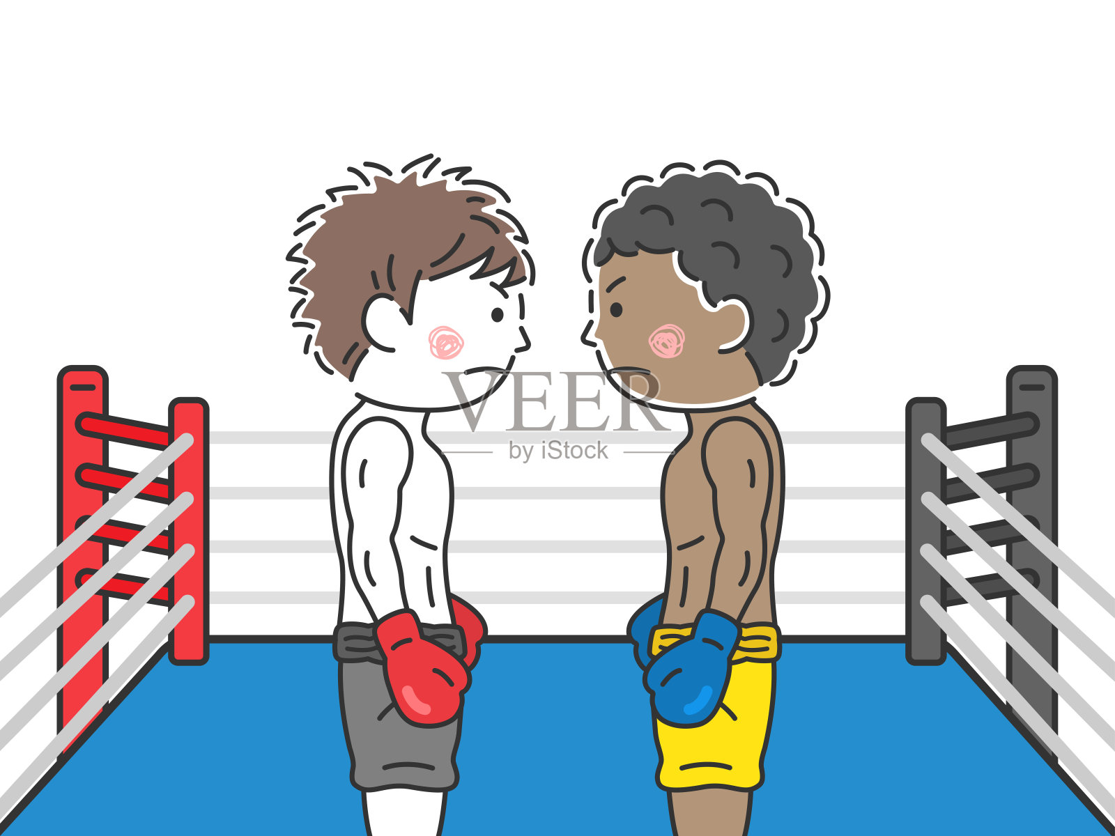 一幅拳击手在比赛前在拳击场上互相怒视的插图。设计元素图片