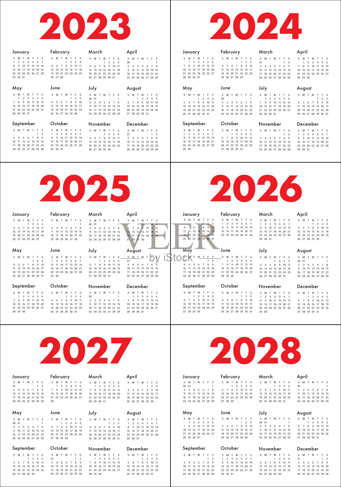 2023-2028年日历设计插画图片素材