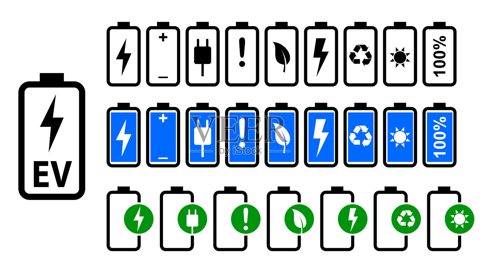 一套逼真的电动汽车或充电站充电指示灯与电动汽车或燃油泵充电站。每股收益向量插画图片素材