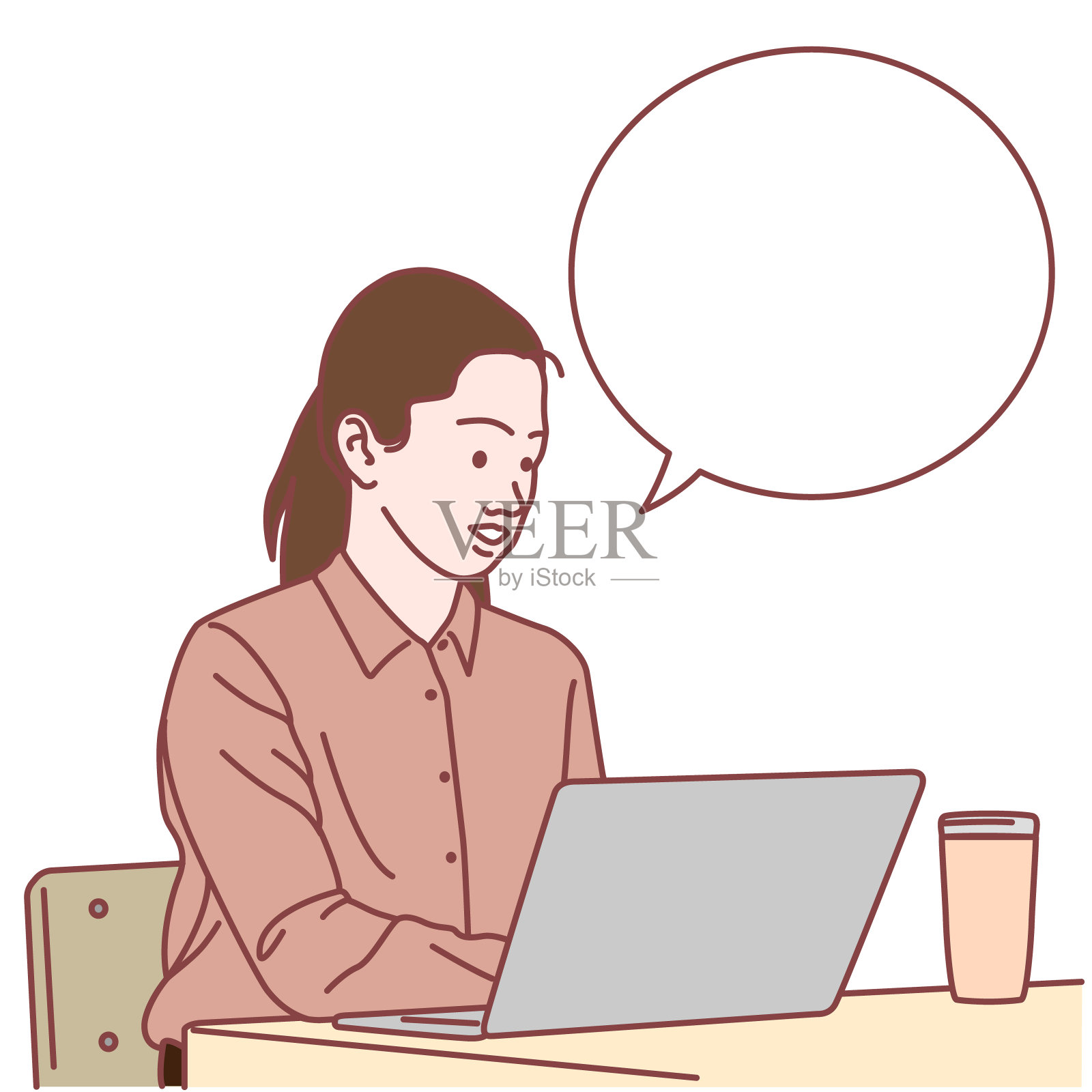 女人在网上聊天，远程工作语音泡泡，矢量插图插画图片素材