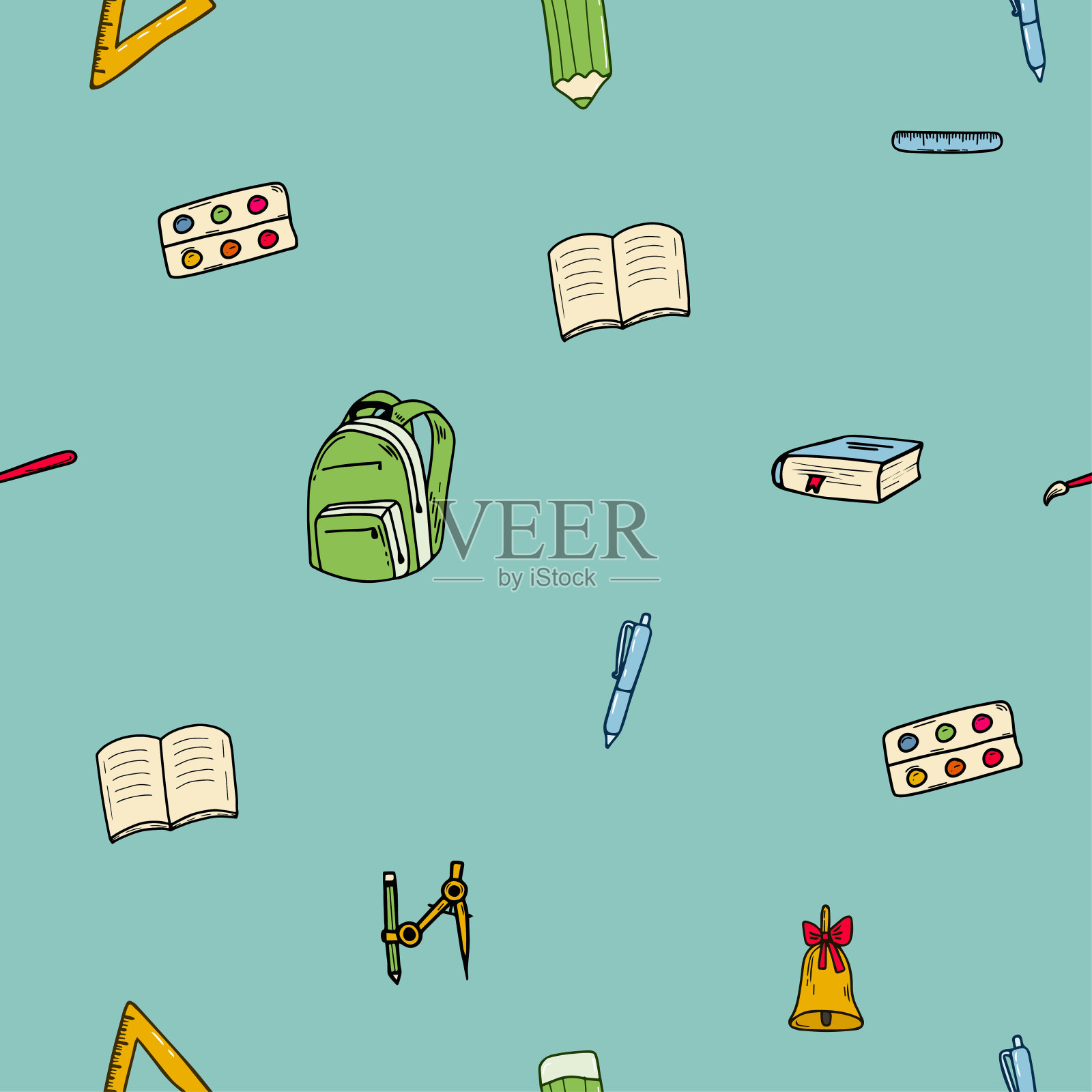 深色背景上的学校项目无缝模式。回到学校插画图片素材