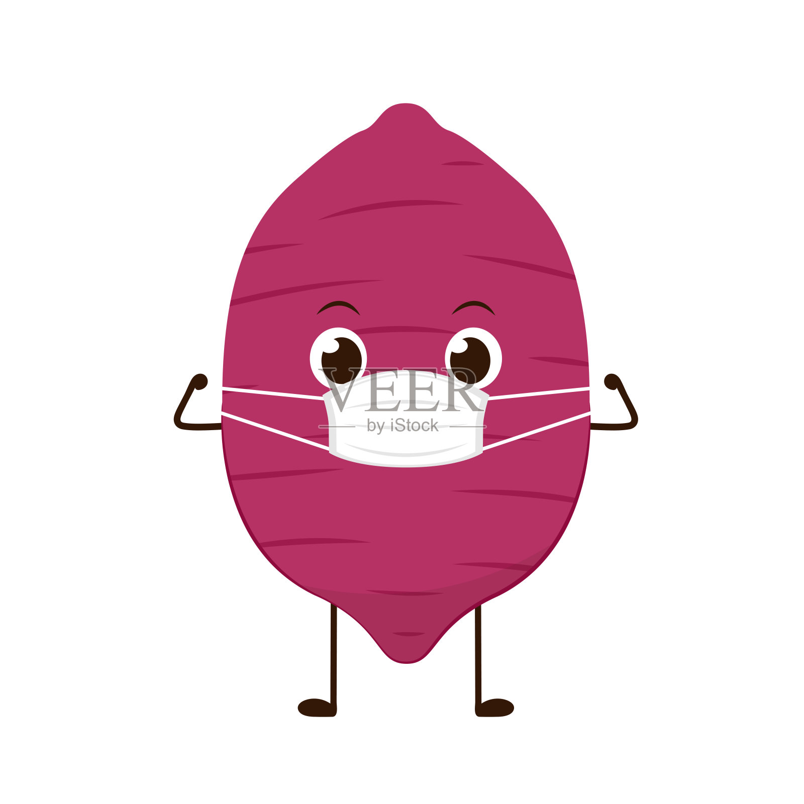 红薯卡通。甘薯人物设计。卡通土豆戴着面具。插画图片素材