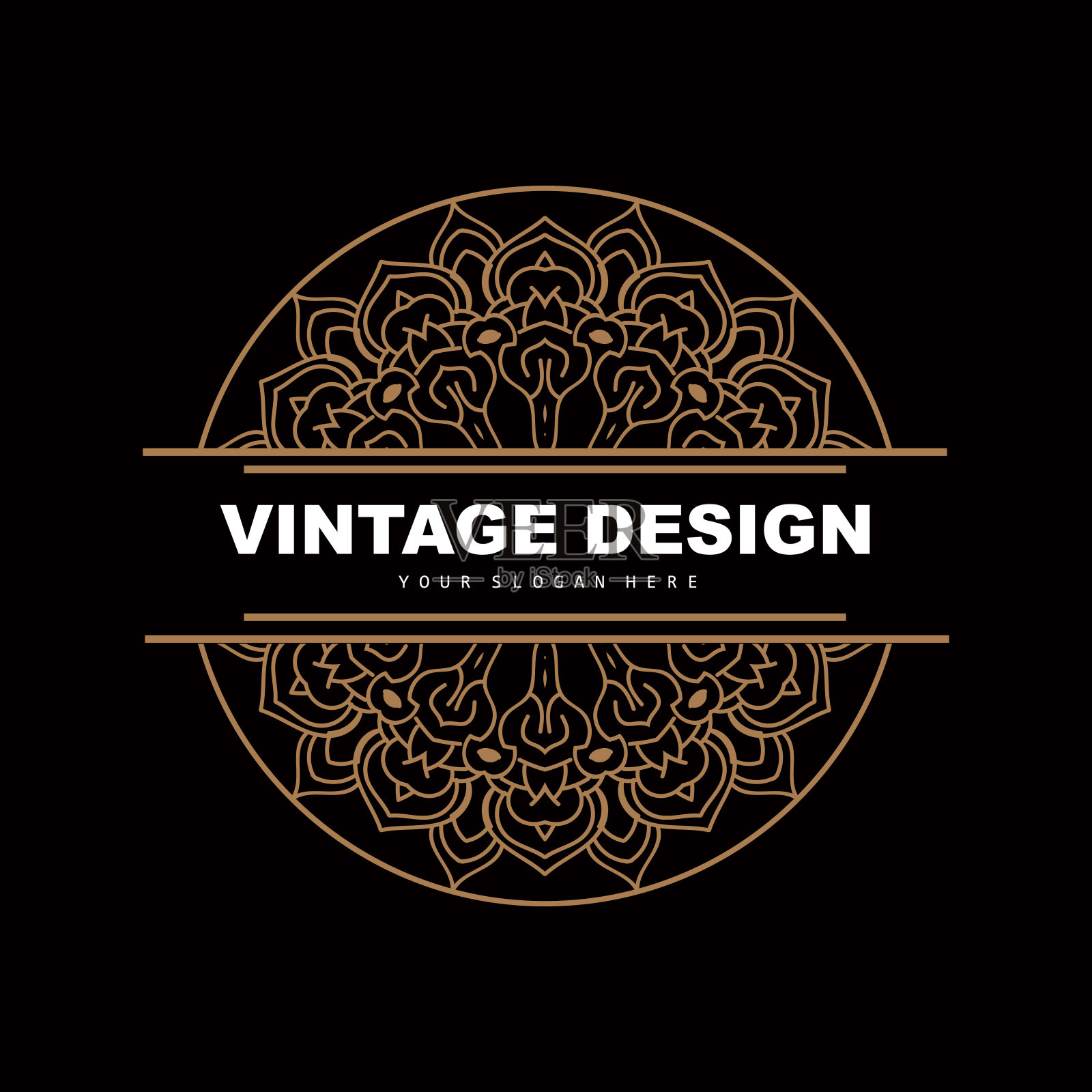 复古复古设计，豪华的极简主义矢量装饰标志，与曼荼罗和蜡染风格，产品品牌插图，邀请，横幅，时尚插画图片素材
