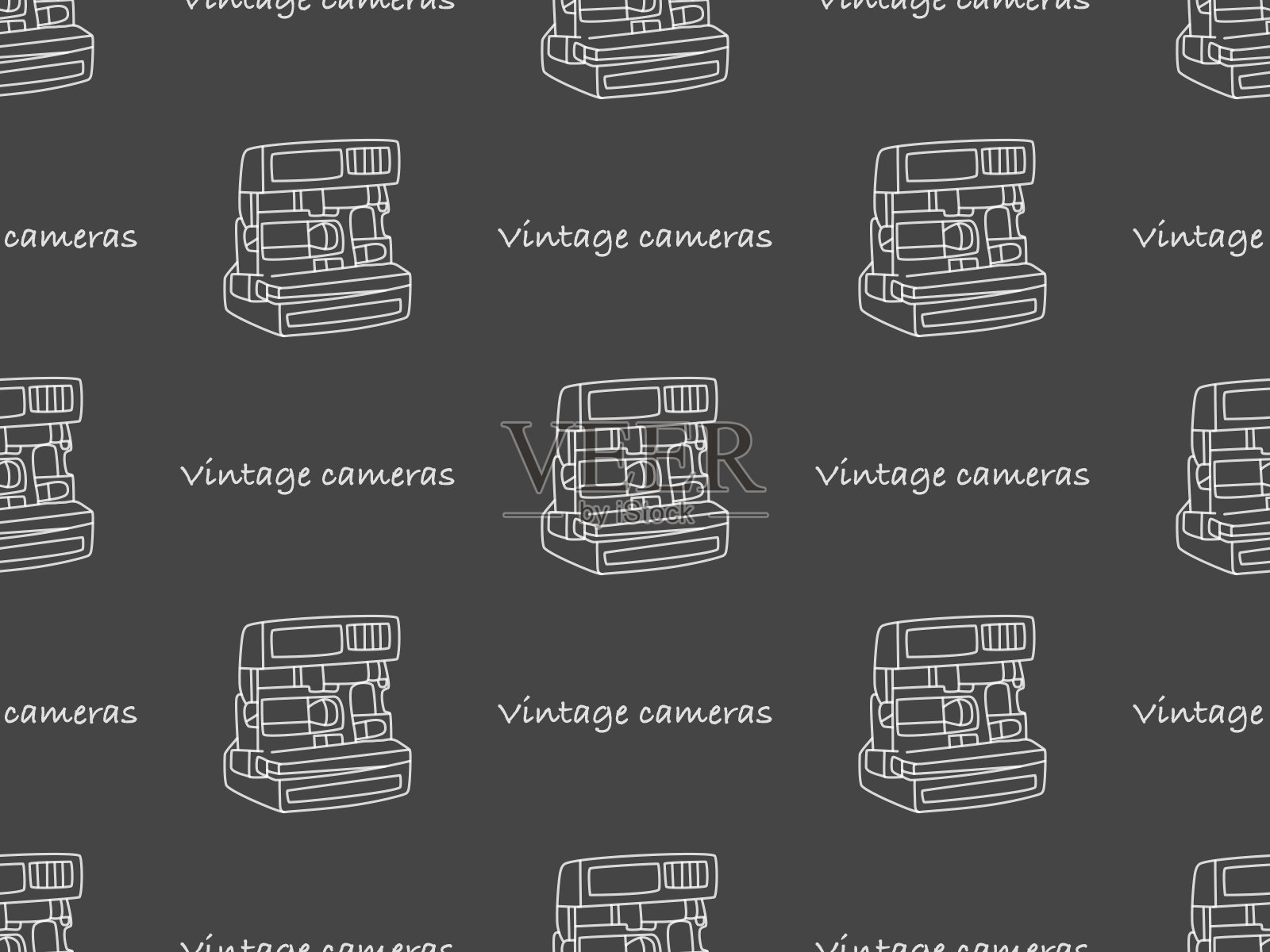 老式相机在灰色背景上无缝模式插画图片素材