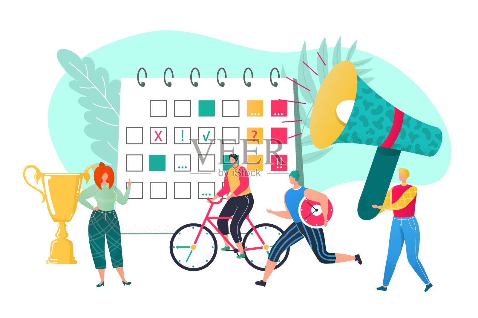 监督业务团队的工作概念，矢量说明。扁平化男女员工办公，工作场所设计现代化。设计模板素材