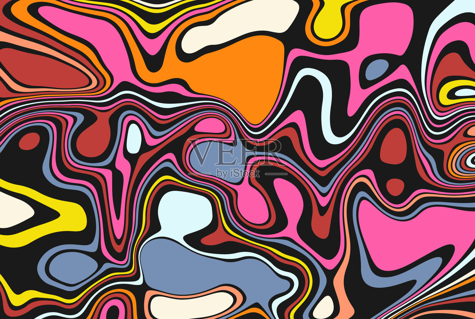 明亮的多色抽象斑点纹理设计。现代视觉错觉艺术。背景与光滑的斑点和线条海报，传单，织物印刷和演示插画图片素材