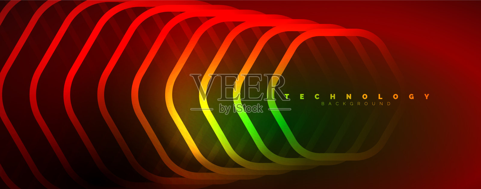 霓虹灯闪烁的六边形抽象背景插画图片素材