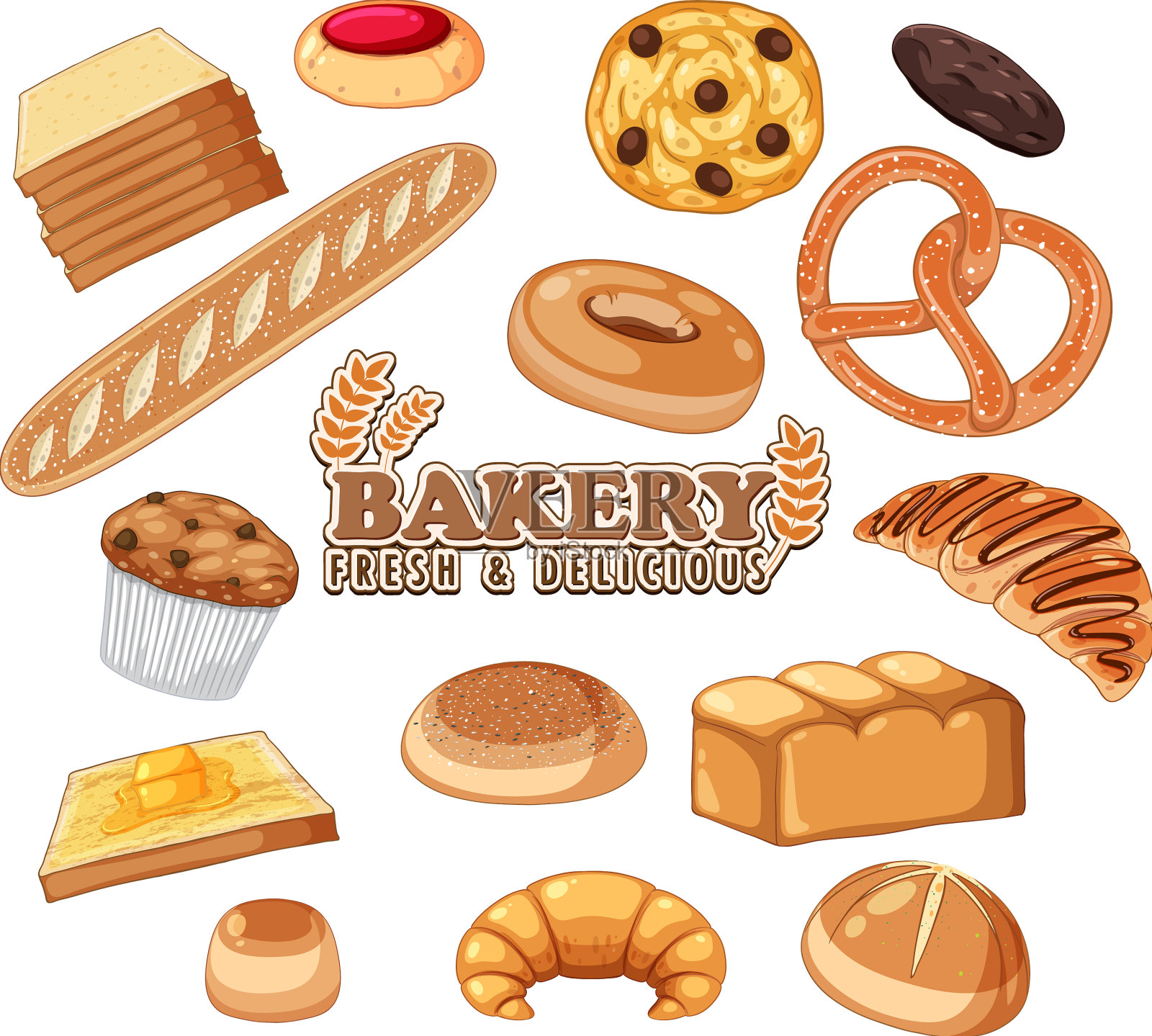 一套面包和糕点烘焙产品图标素材