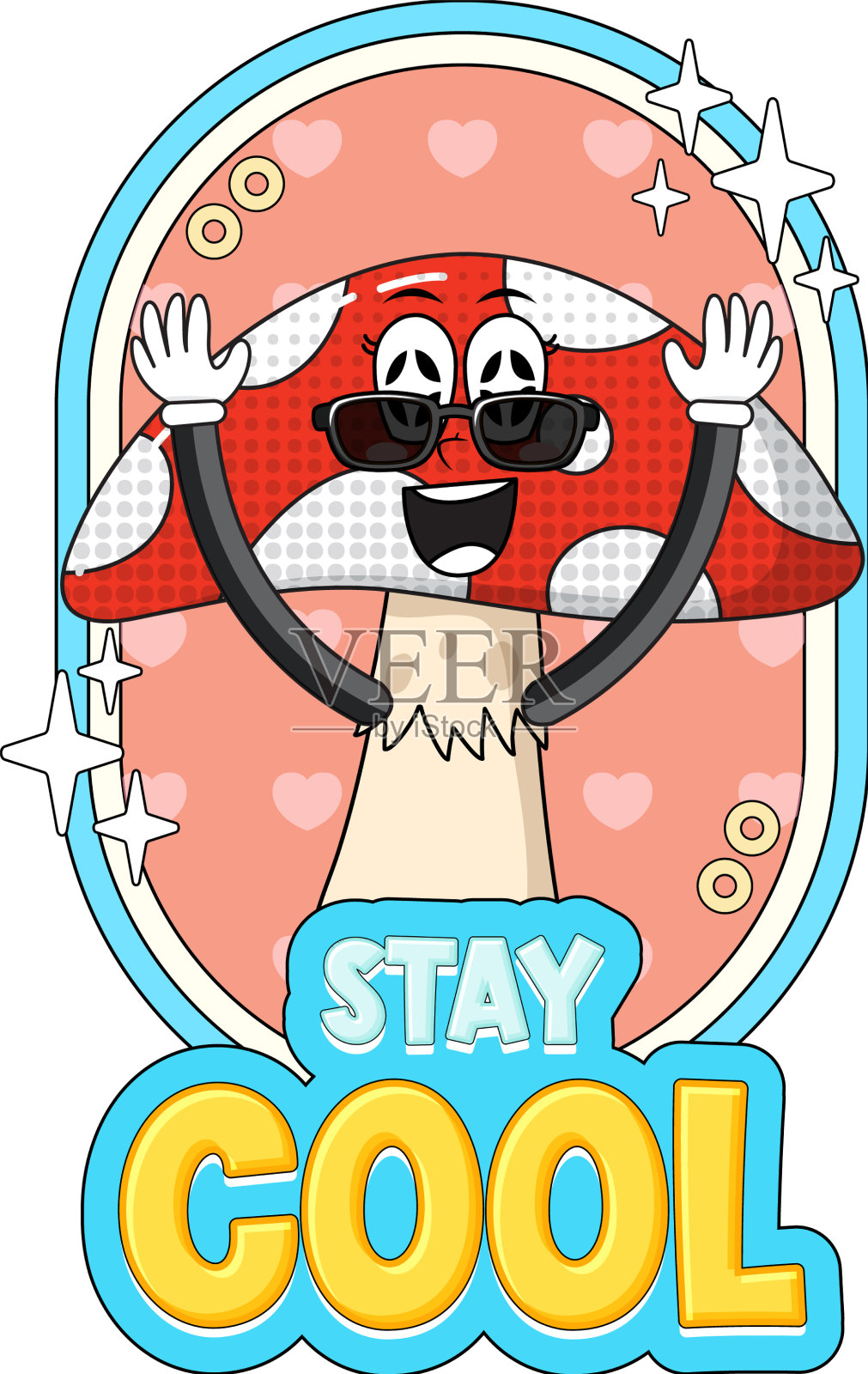 蘑菇卡通人物与保持凉爽徽章设计元素图片