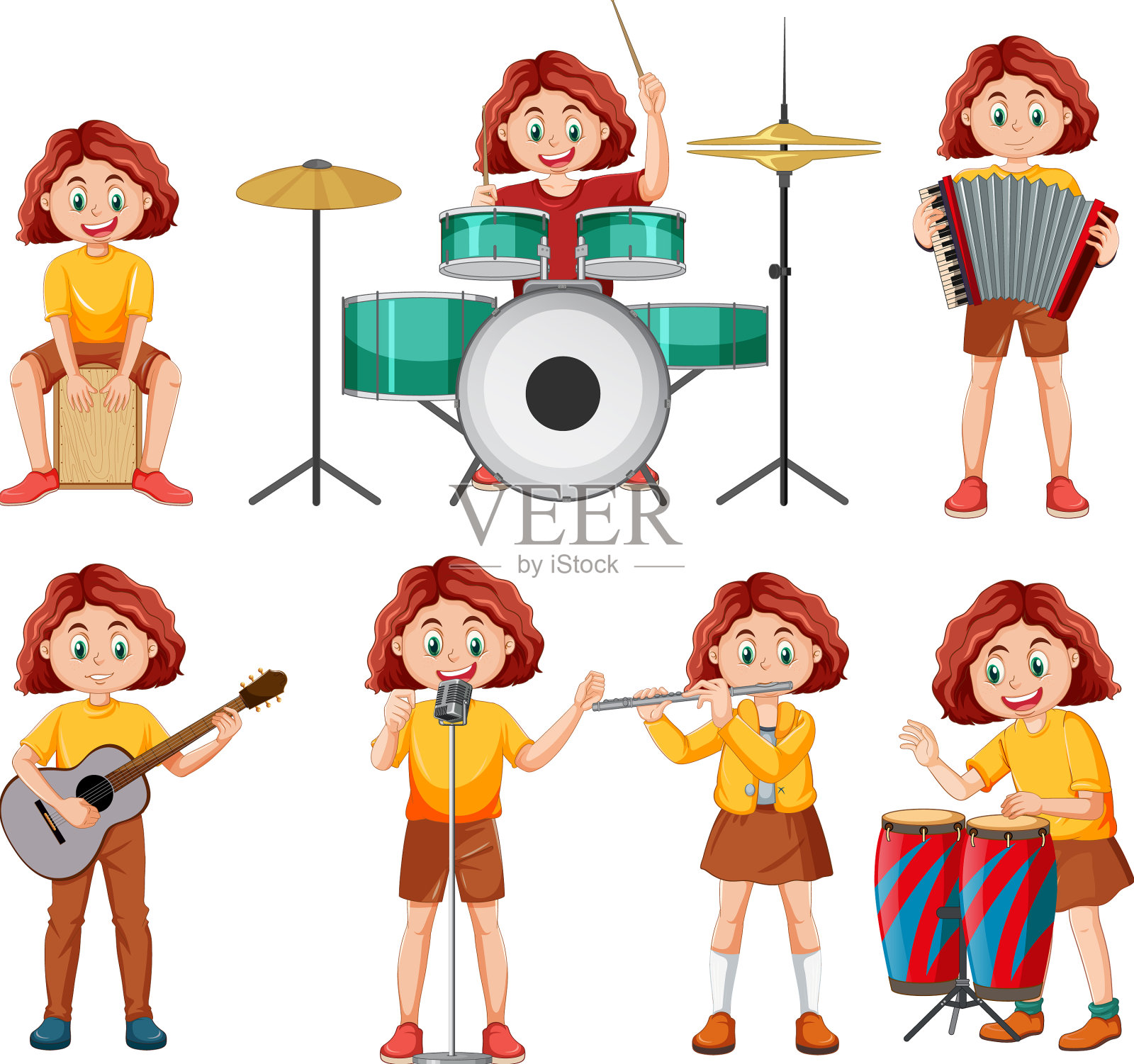 一群孩子在演奏不同的乐器插画图片素材