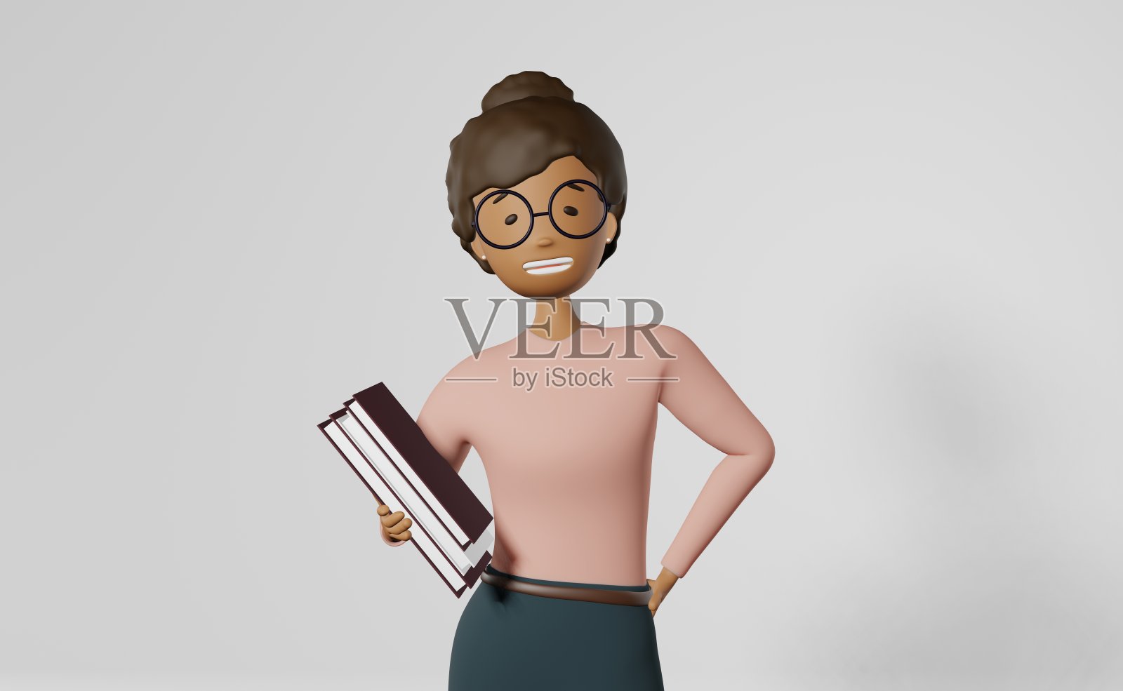 微笑多样的女孩员工眼镜3D渲染头像UI UX设计。在线教育专业的自由职业者。照片摄影图片