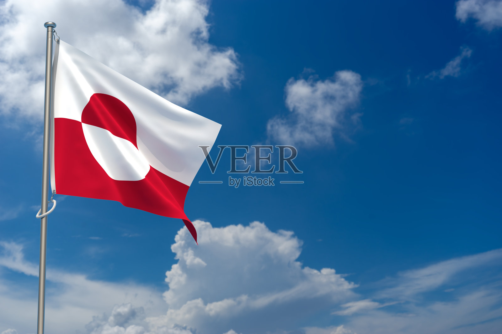 蓝天背景下的格陵兰旗。三维演示照片摄影图片