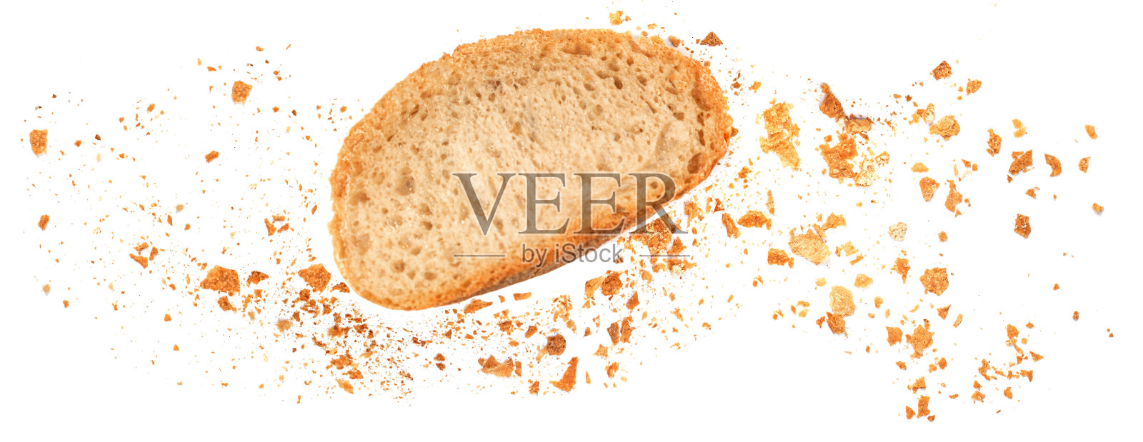 顶部视图的全麦面包隔离在白色背景特写。平躺照片摄影图片