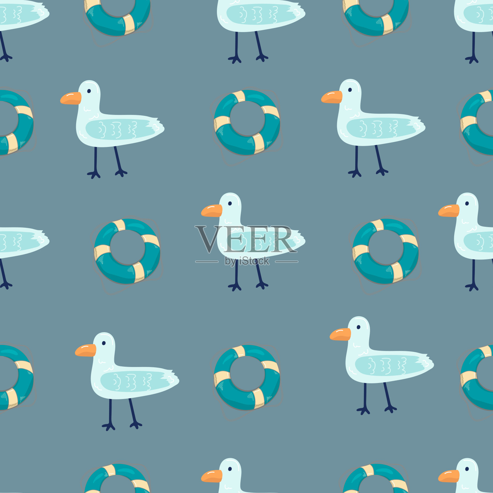 无缝模式与北极和南极动物。儿童彩色矢量平面。手绘。婴儿设计面料，印花，包装，纺织品插画图片素材