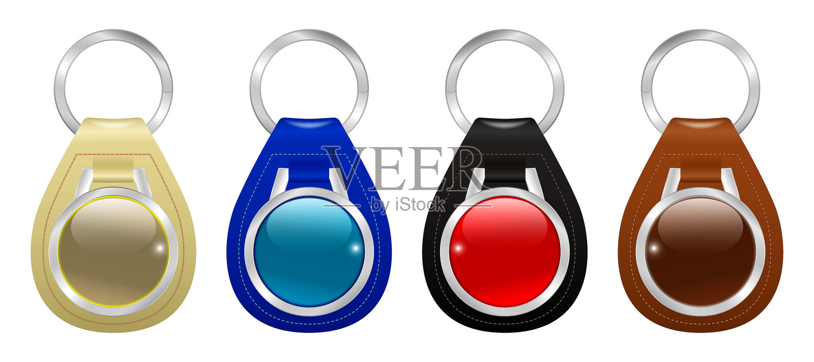 一套高细节和现实的皮革钥匙链隔离。插画图片素材