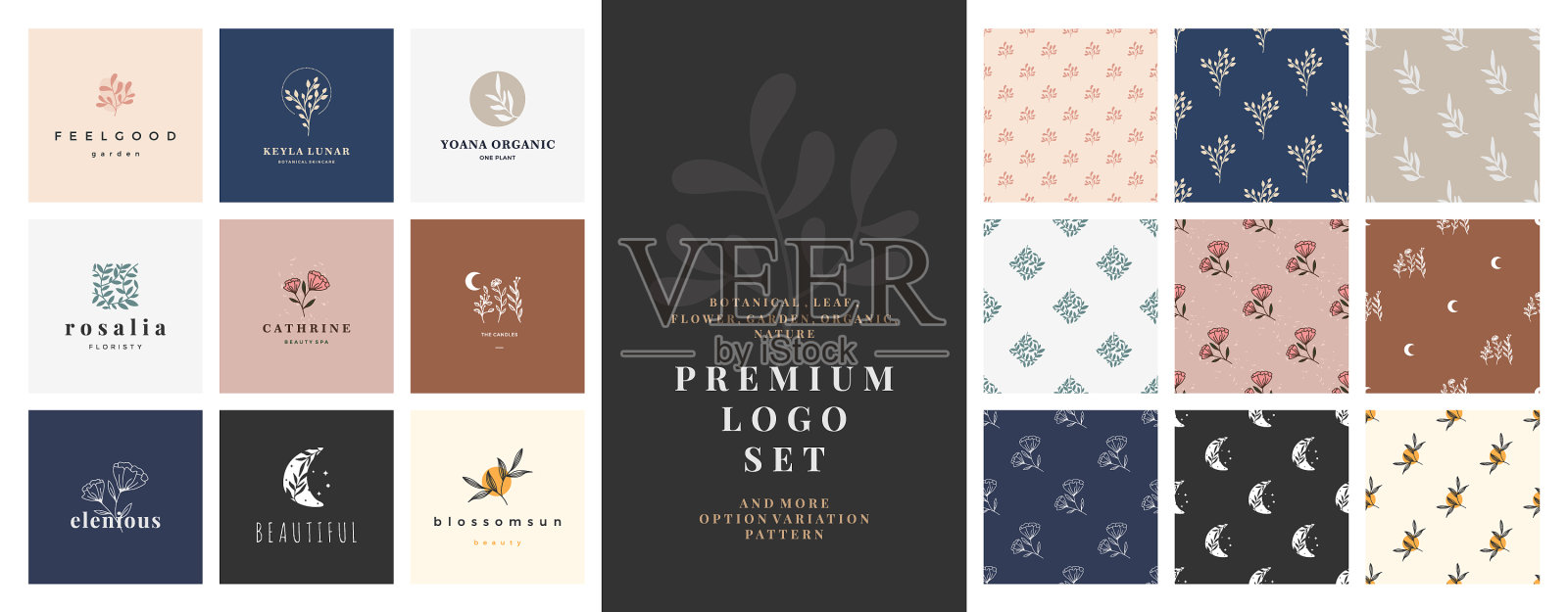 花卉和植物女性标志集合插画图片素材