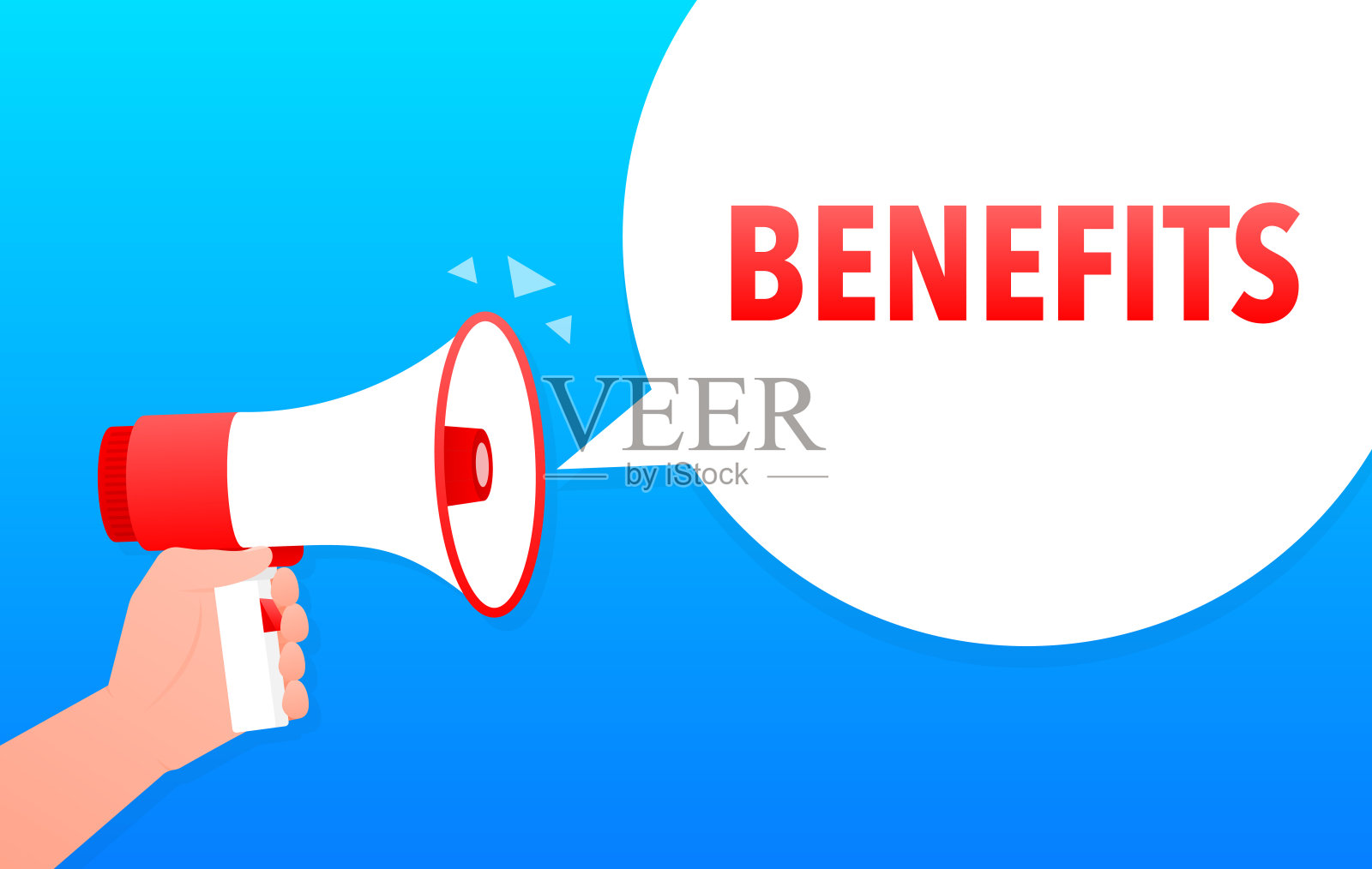 福利公告扩音器标签。扩音器里的讲话气泡。插画图片素材