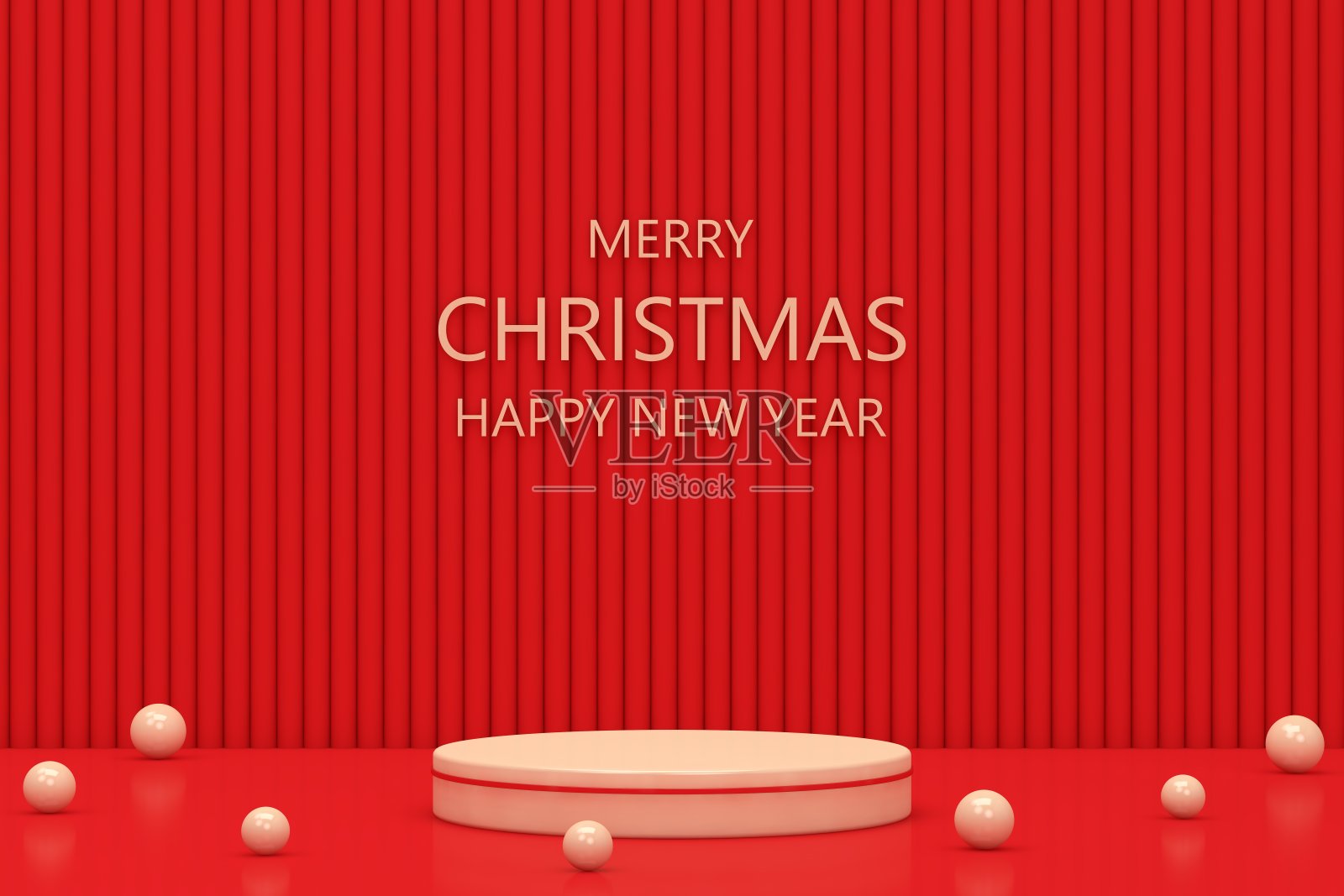 红色和金色的讲台与照亮三角形和闪光。抽象工作室房间与3D平台设计。最小的欢乐圣诞场景促销展示，展示。照片摄影图片