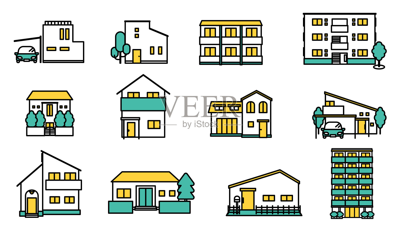 建筑图标插图套装B(颜色简单)图标素材