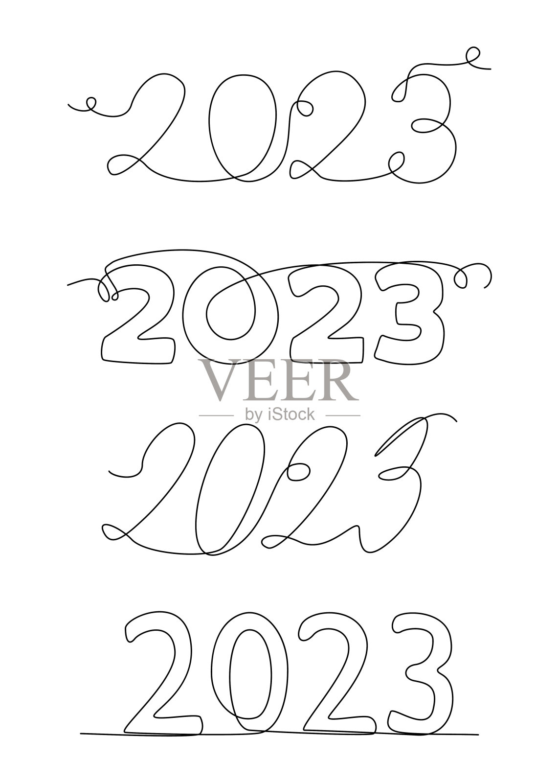 2023的连续行集。细线插图矢量概念。轮廓图创意。插画图片素材