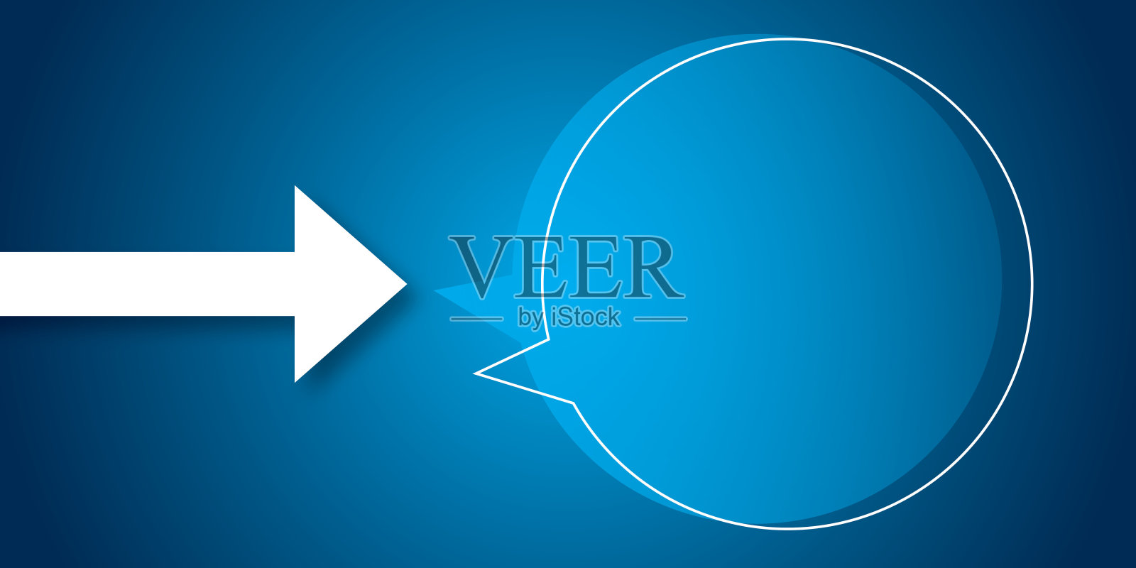 白色箭头，蓝色背景上有空洞的演讲气泡，作为商业和金融增长的隐喻。插画图片素材