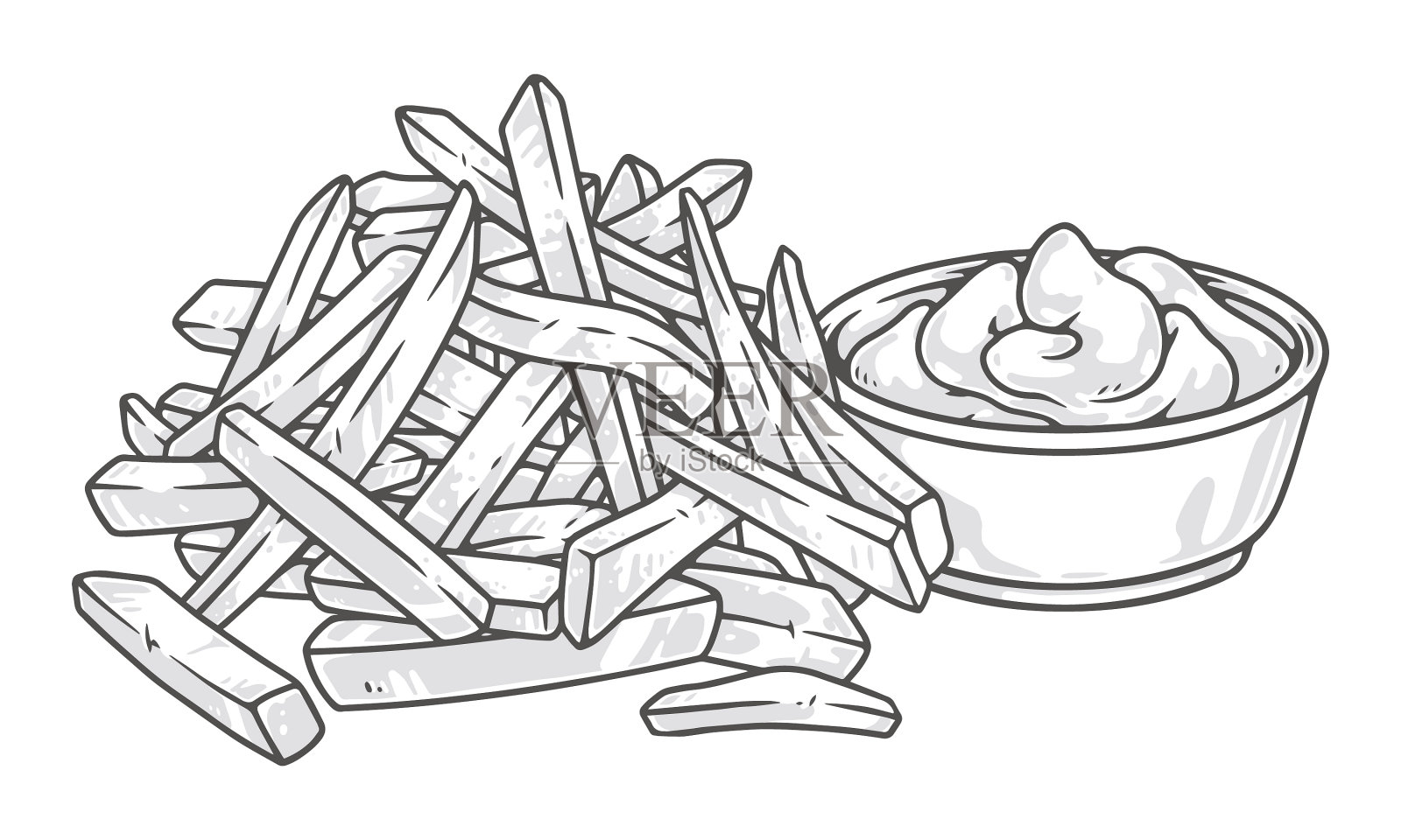 法式薯条复古单色元素设计元素图片