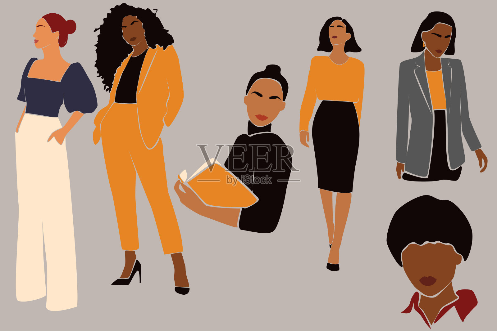 商业女性的矢量插图。上班的女孩。女老板。一组商务女士的剪贴画。矢量股票插图孤立的背景。每股收益10插画图片素材