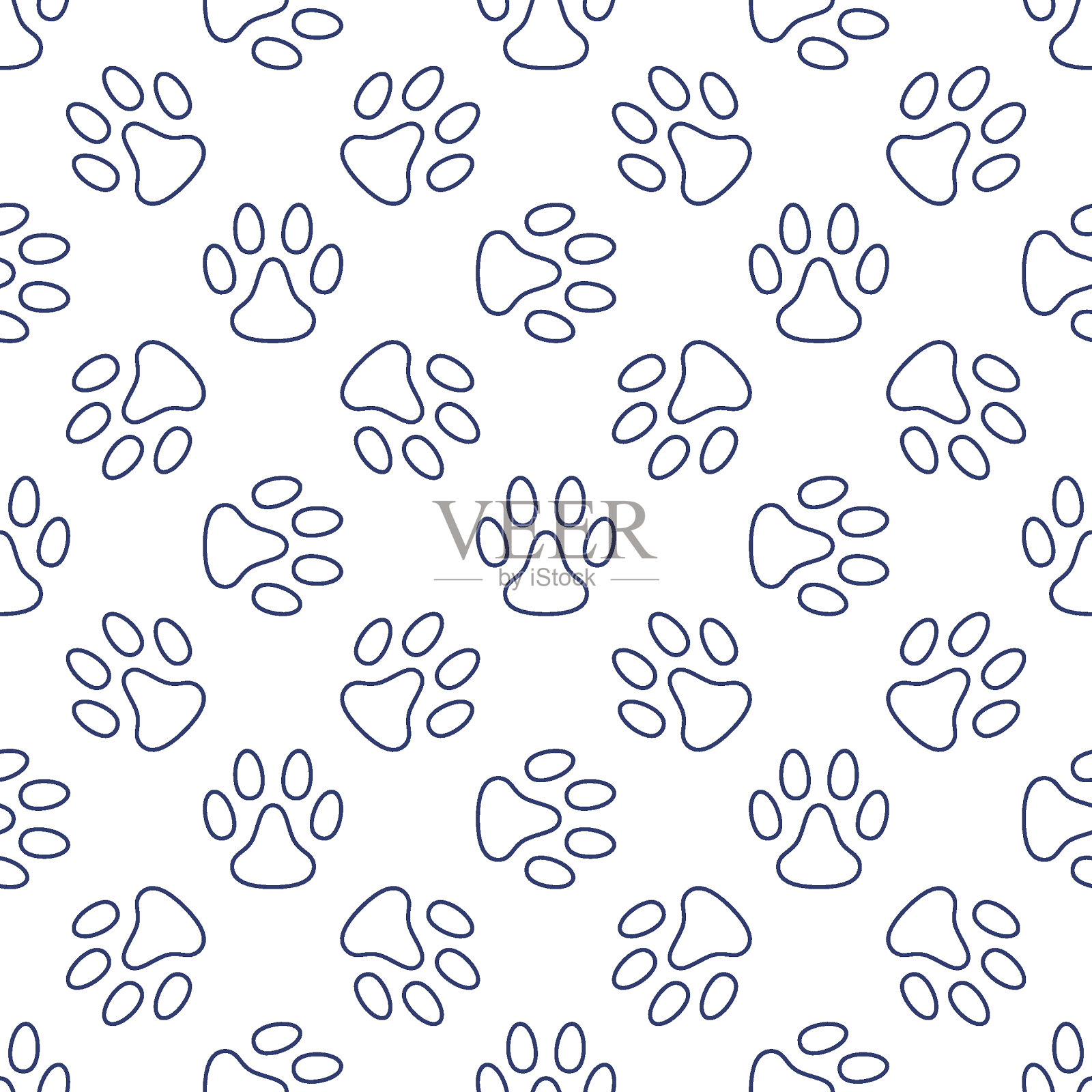 宠物脚印几何无缝轮廓背景-矢量动物爪印模式插画图片素材