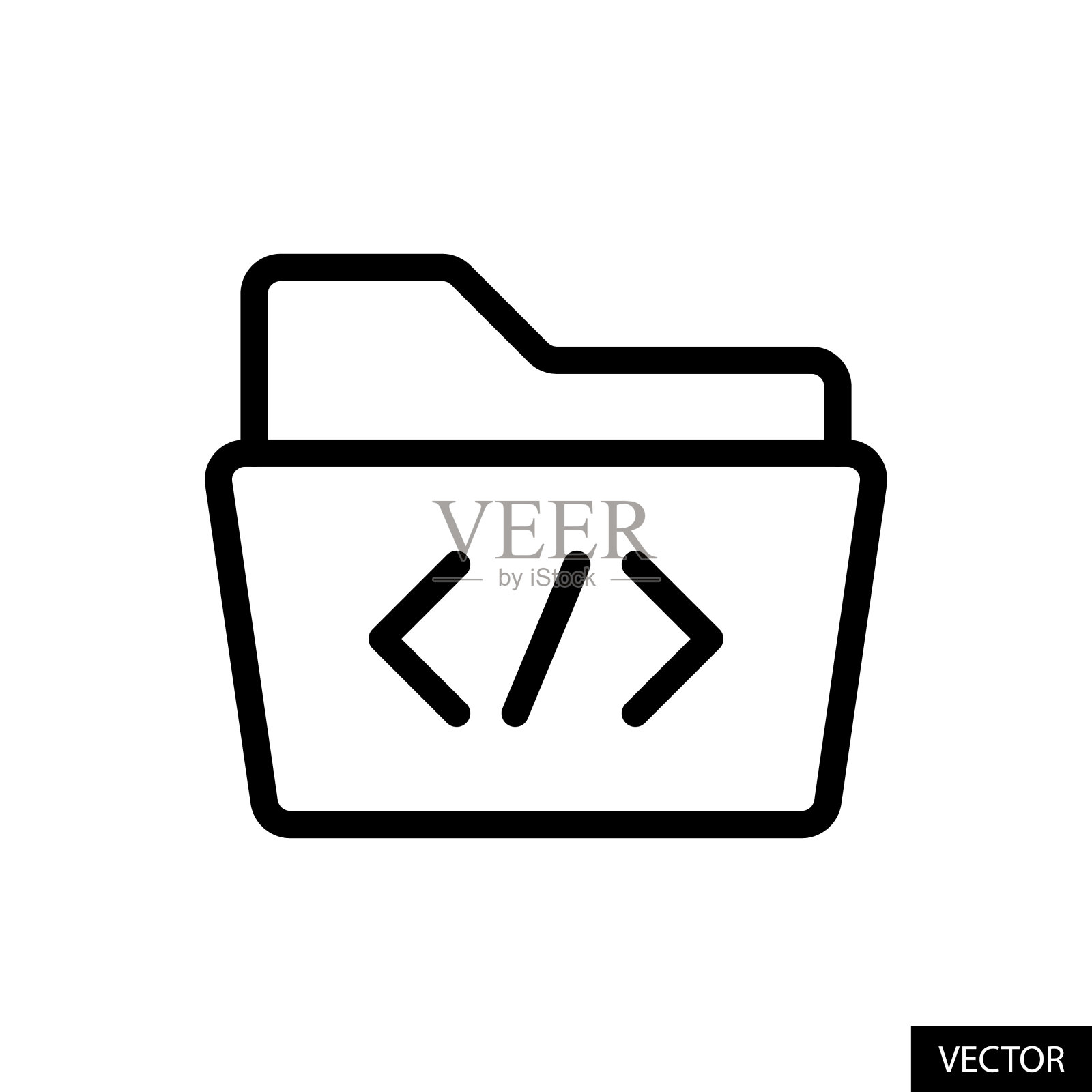 编码，代码文件文件夹矢量图标在白色背景上隔离的线条风格设计。可编辑的中风。插画图片素材