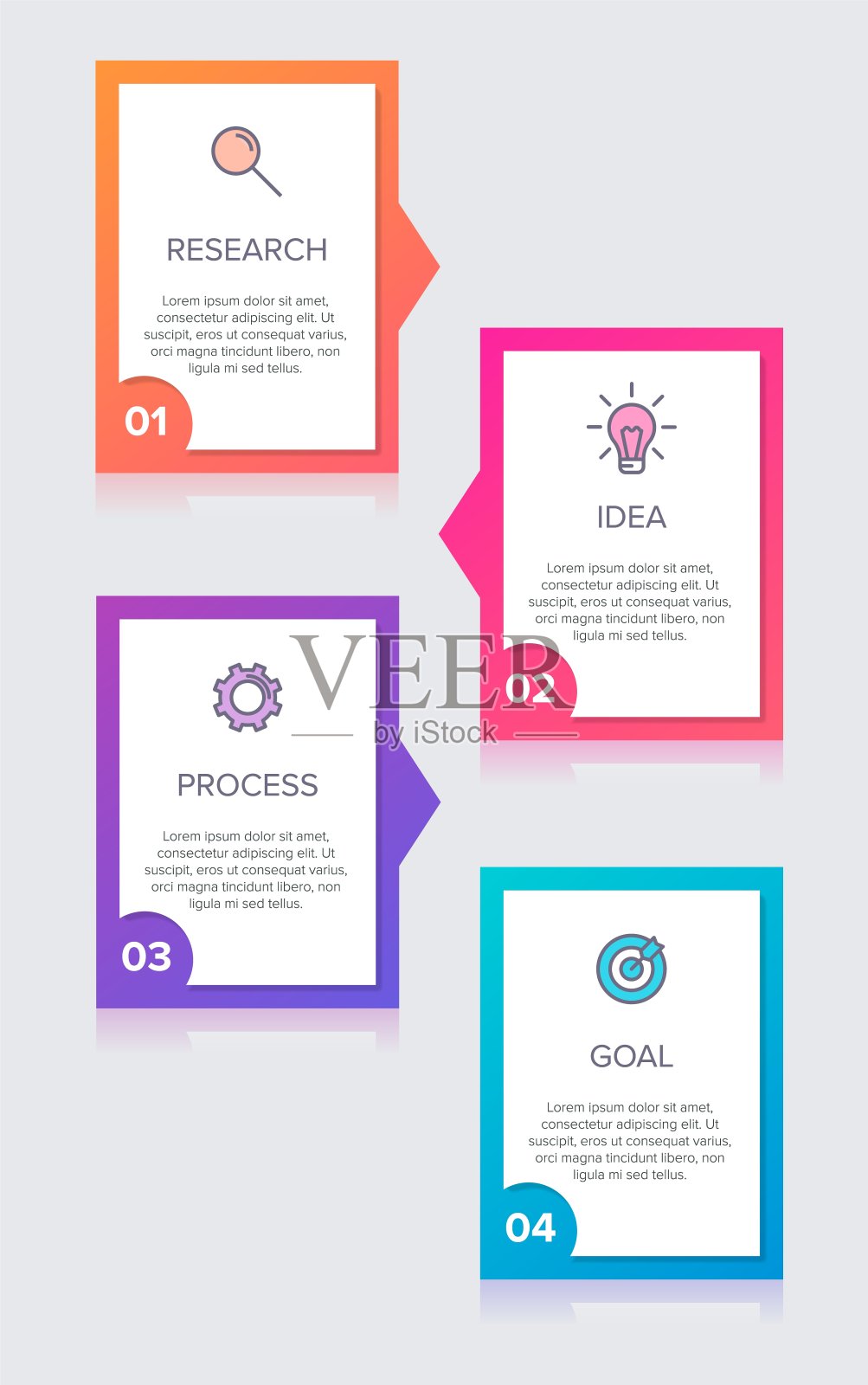 带有图标和4个选项或步骤的垂直信息图形设计。细线。信息图业务概念。可用于信息图形，流程图，演示文稿，移动网站，印刷材料。插画图片素材