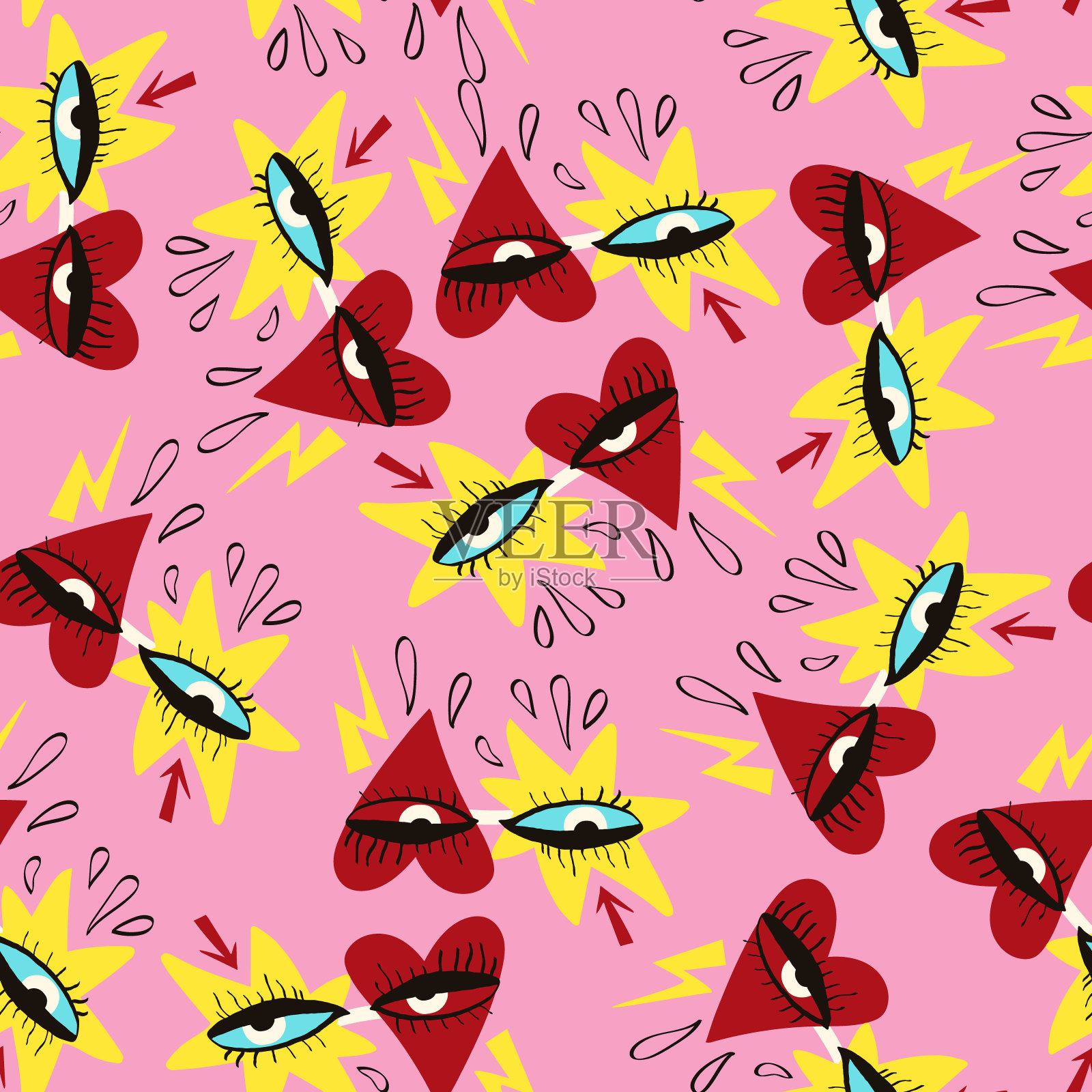 图案与符号怪异怪异的眼睛在复古眼镜插画图片素材