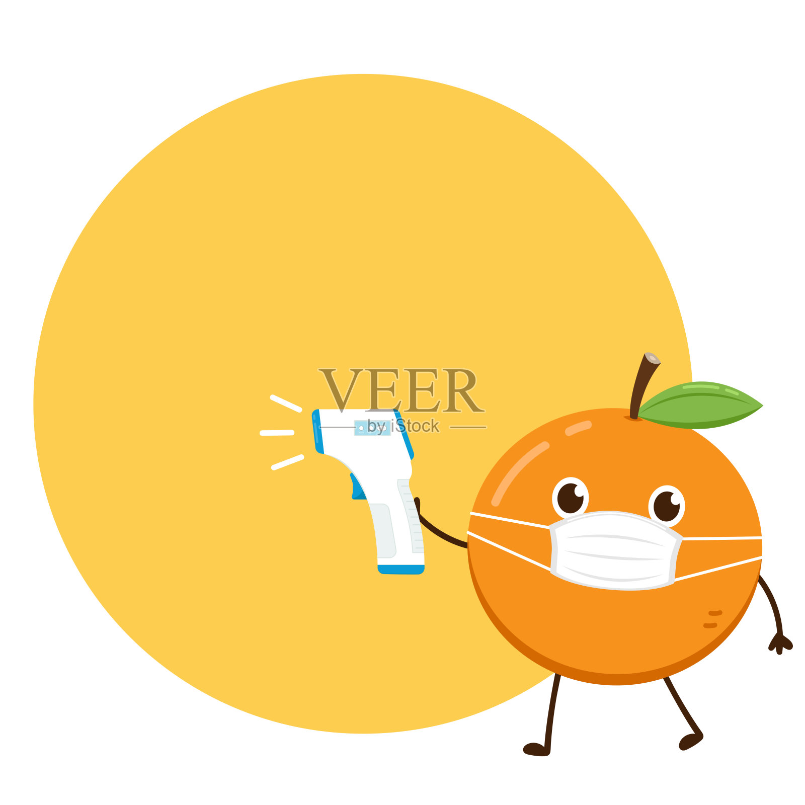 橙色戴着口罩。橙色字体设计。电子温度计宝贝。电子温度计矢量。插画图片素材