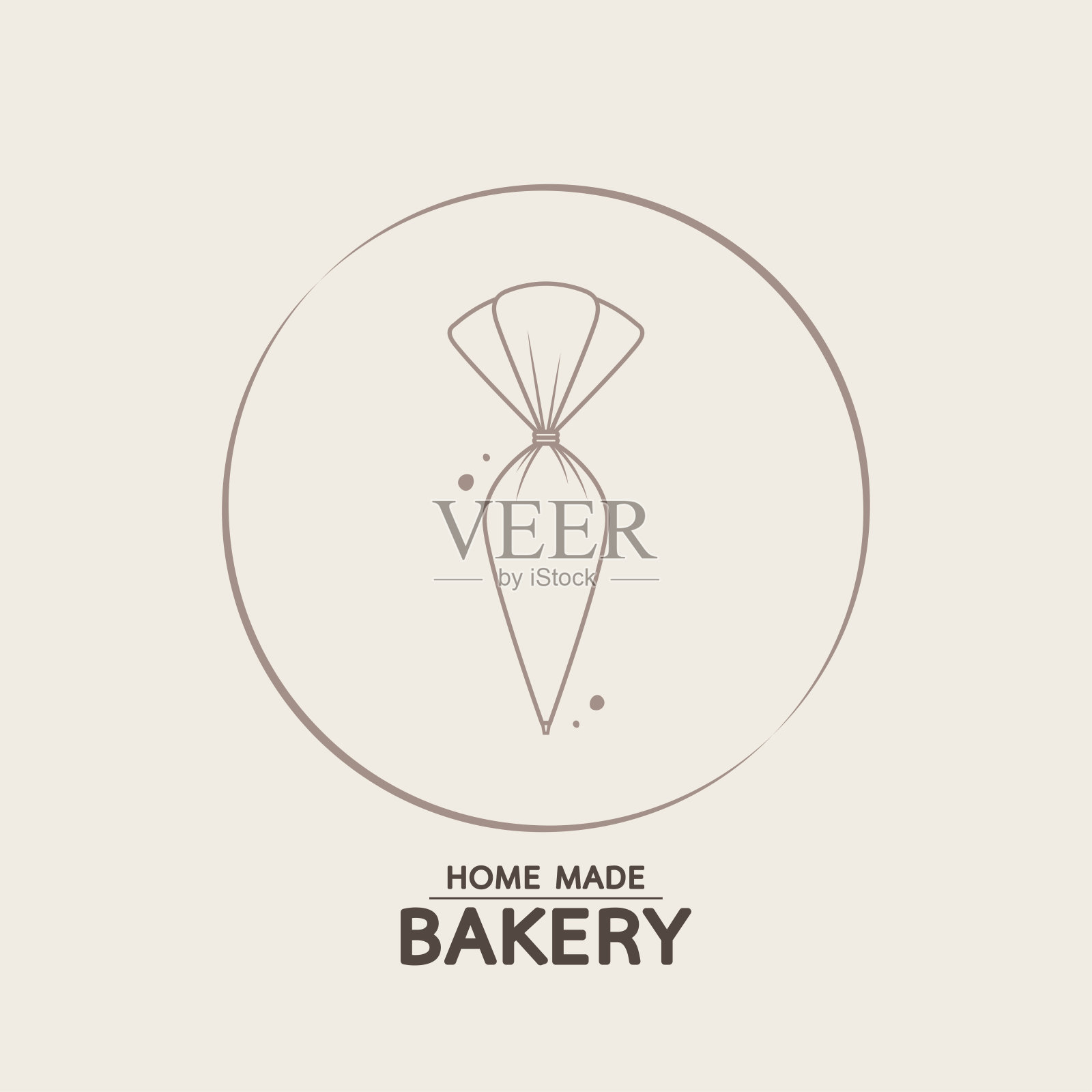 面包店的标志。配管奶油蛋糕标志设计。硅胶管道奶油蛋糕涂鸦符号。插画图片素材