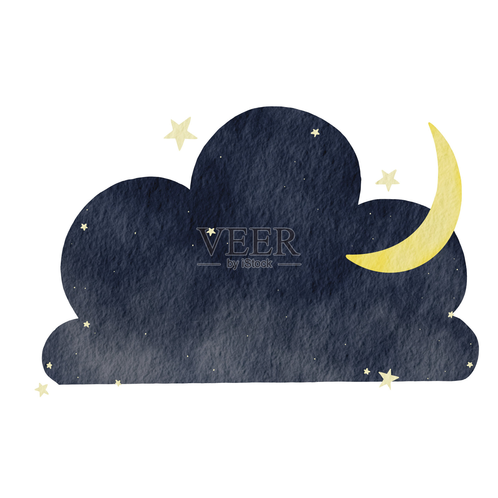 夜空上的云形状与月亮和星星旗帜插图装饰夜间时间和睡眠时间的概念。插画图片素材