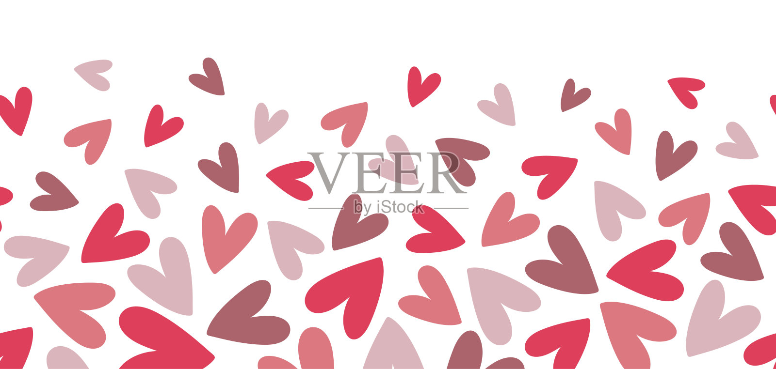 抽象无缝模式与粉红色和紫色的心脏。手绘涂鸦风格。插画图片素材