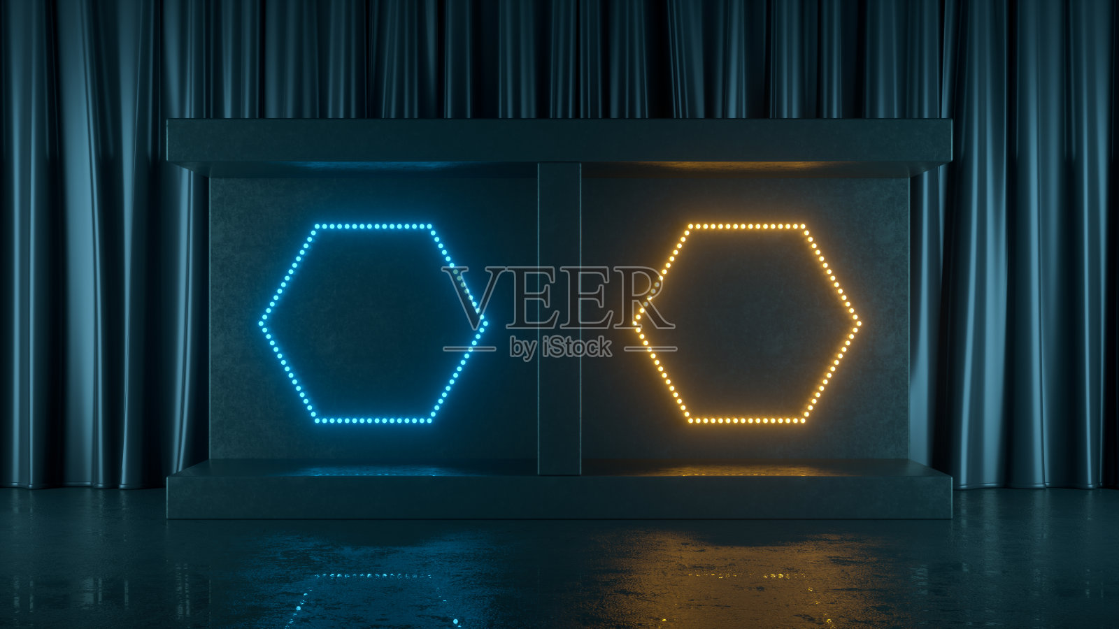 空的产品讲台，展览，暗室平台与紫外氖激光发光线照片摄影图片